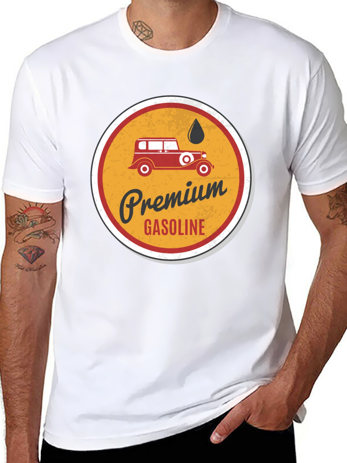 Black Premium Gasoline Vintage Car T-Shirt view 8