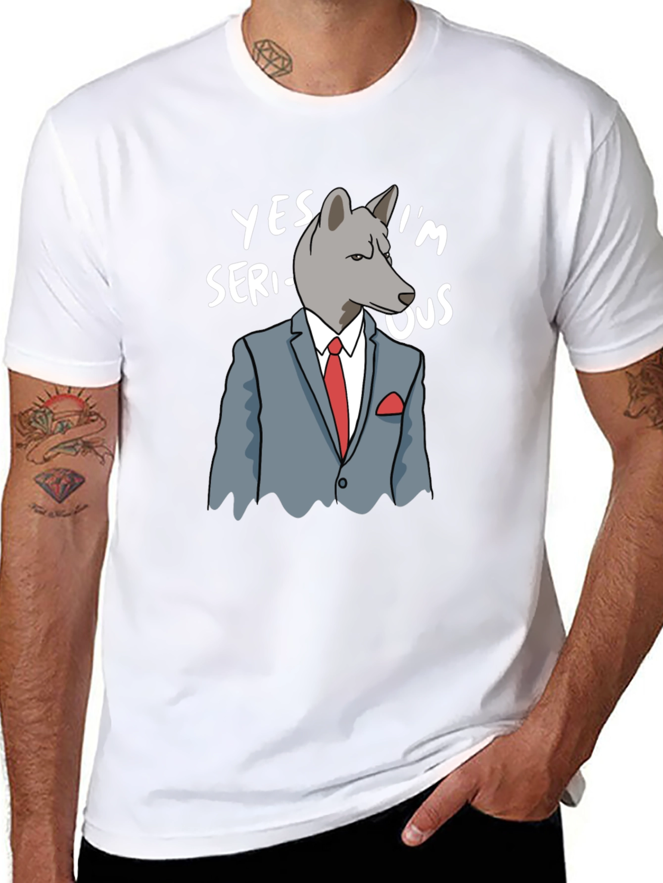 Black Serious Wolf Graphic T-Shirt - Funny Animal Tee view 8