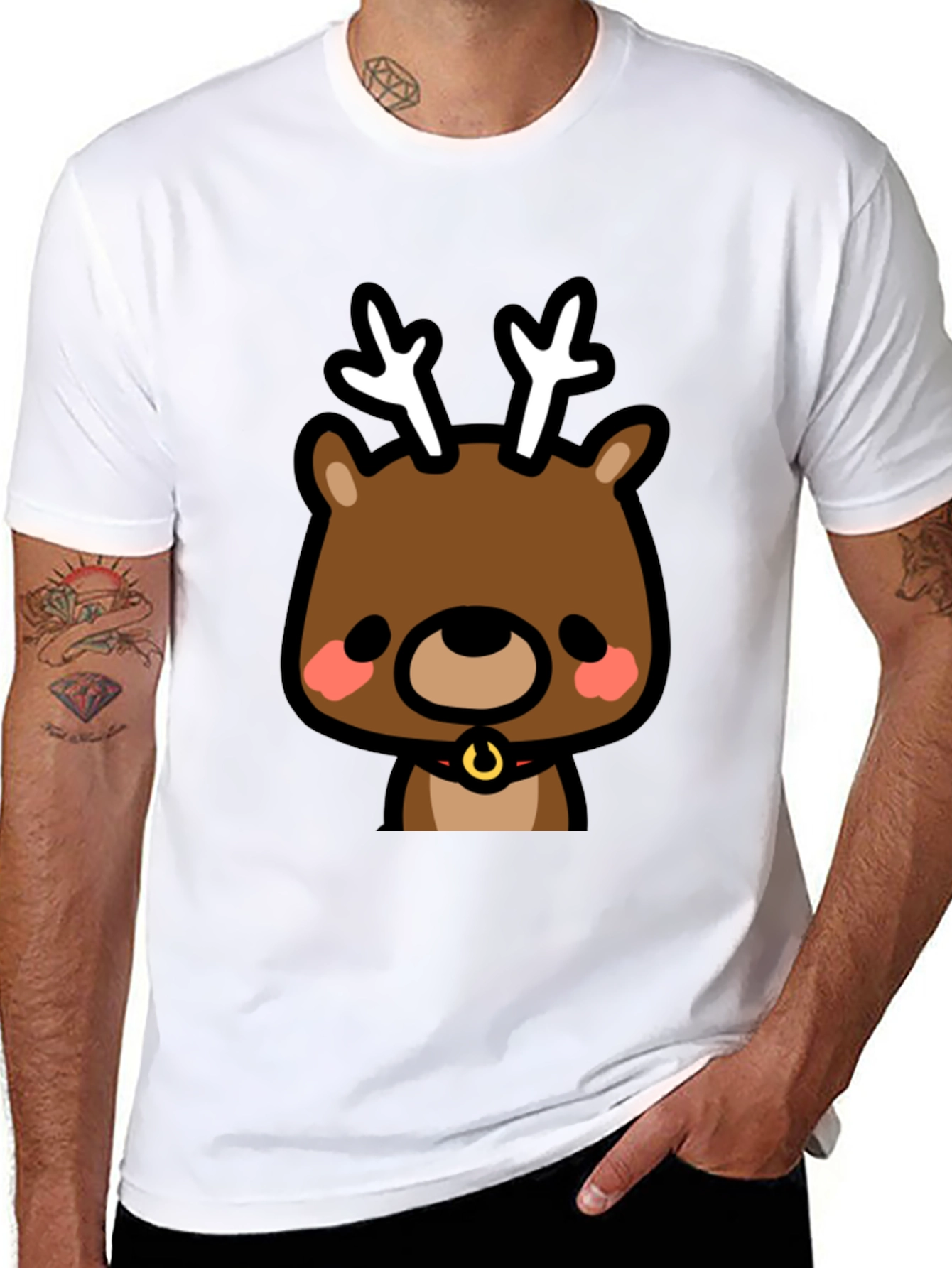 Black Cute Reindeer Graphic Black T-Shirt view 8
