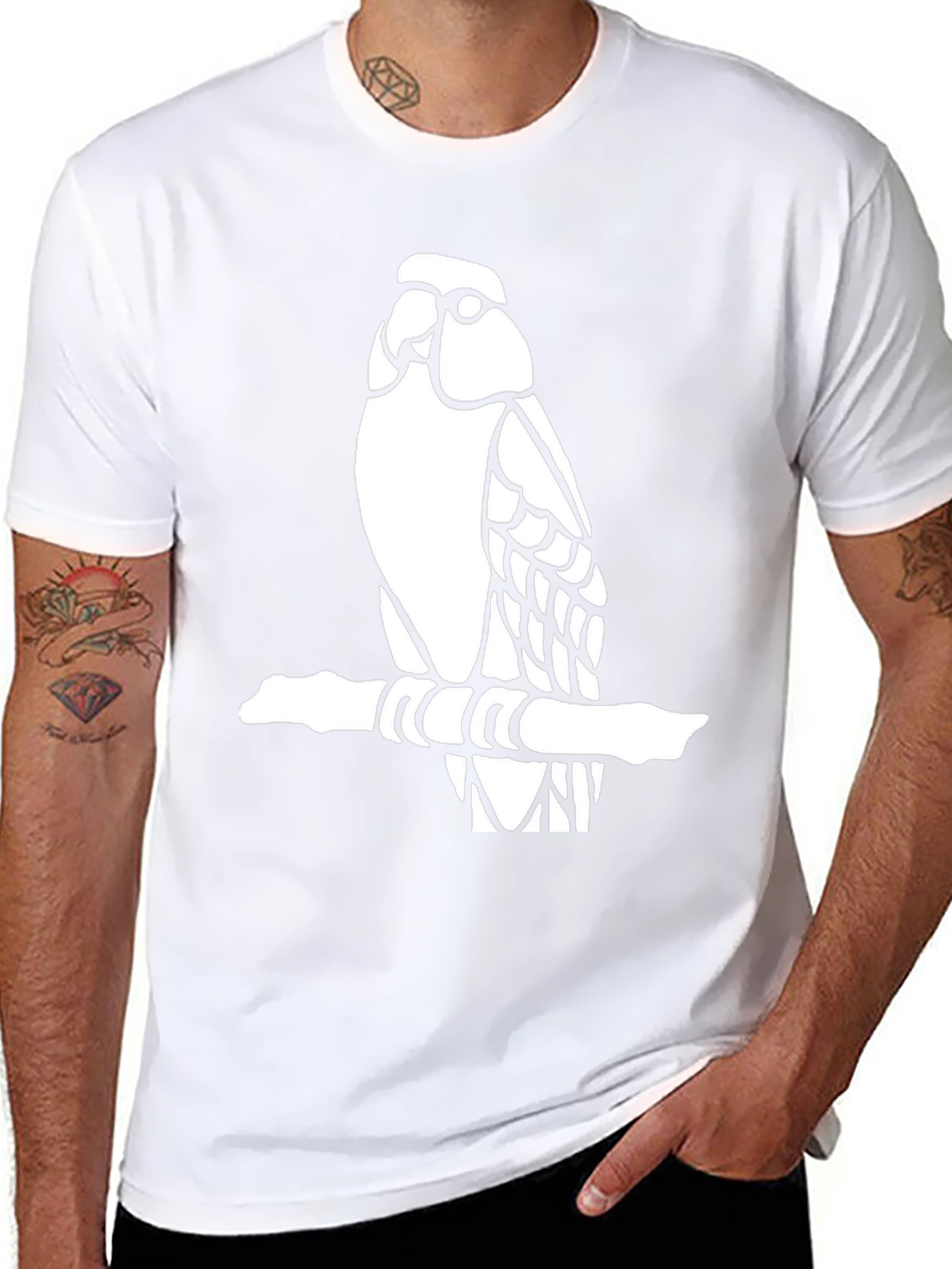 Black Parrot on Branch Graphic Tee - Black Cotton Blend view 8