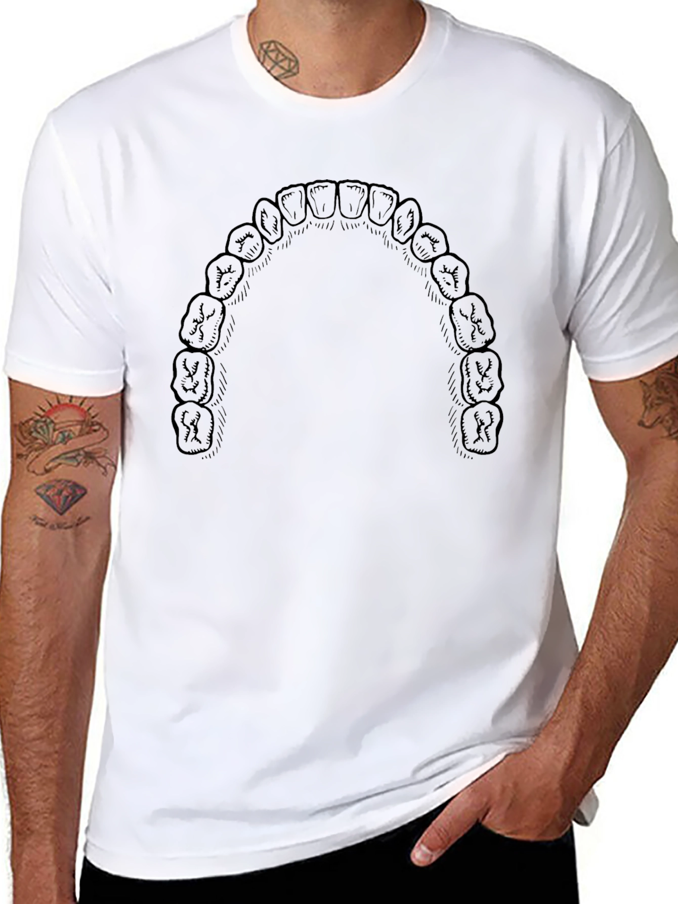 Human Teeth Graphic Print Black T-Shirt - 8