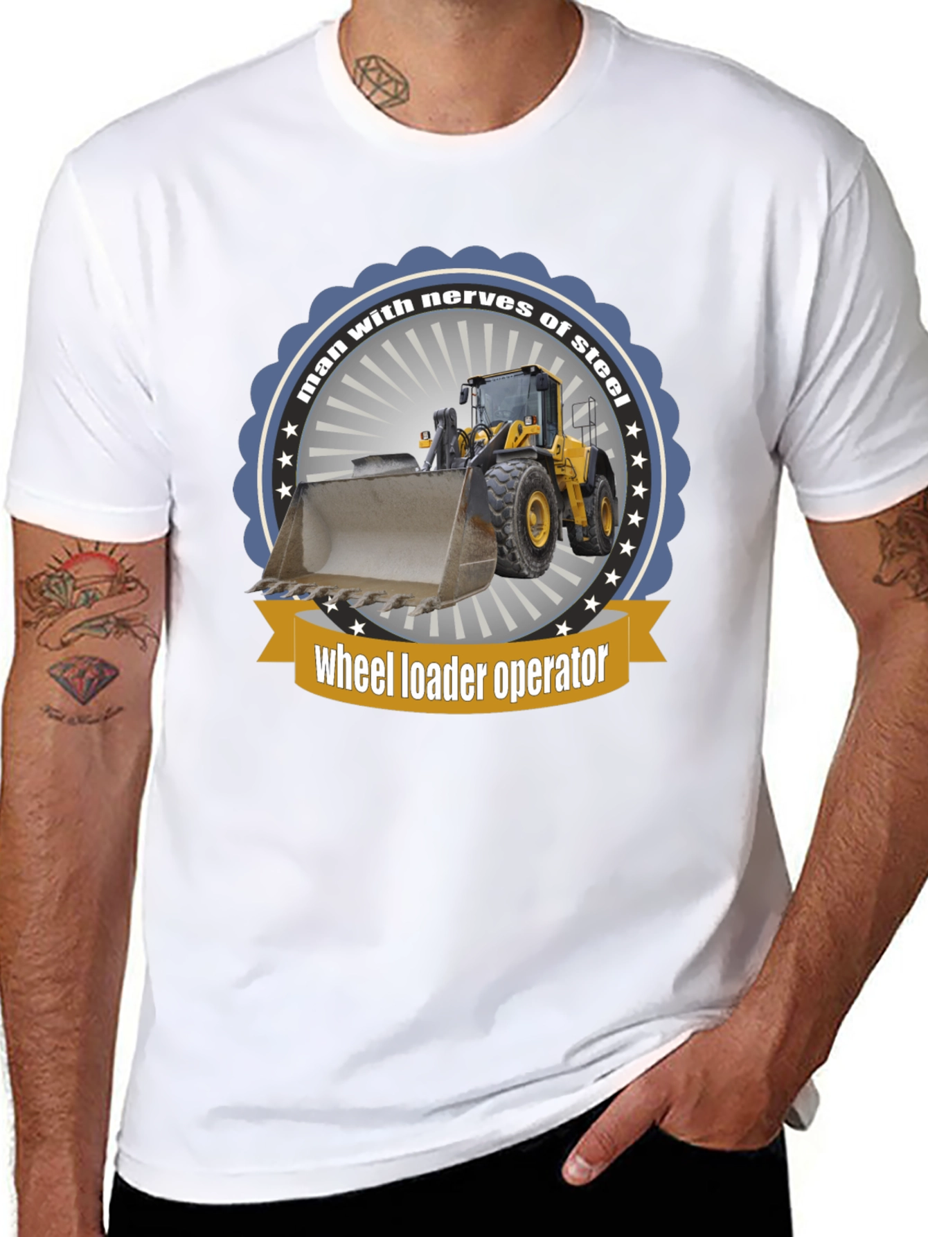 Black Wheel Loader Operator T-Shirt - Man with Nerves of Steel view 8