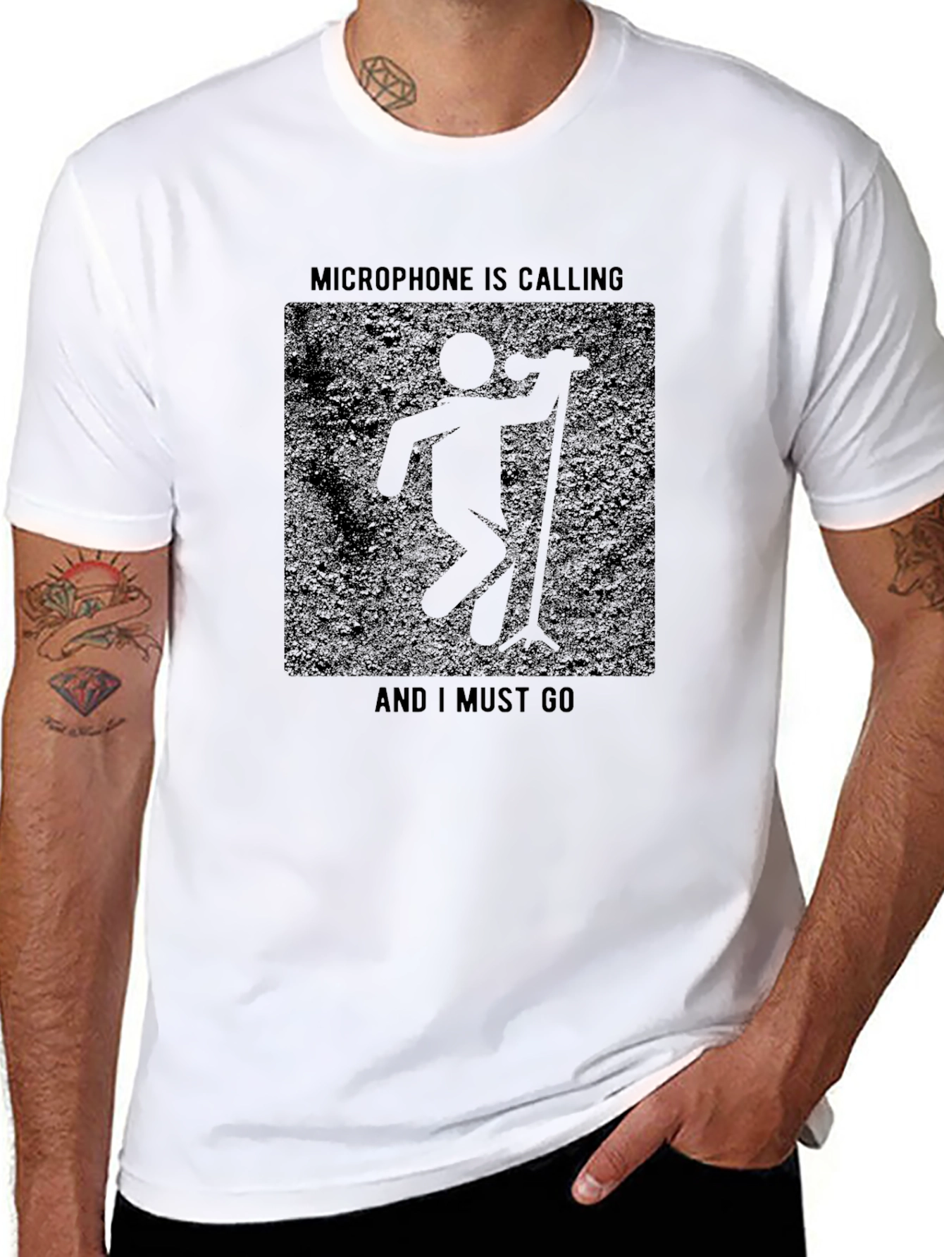 Black Microphone Calling T-Shirt - Singer Musician Tee view 8