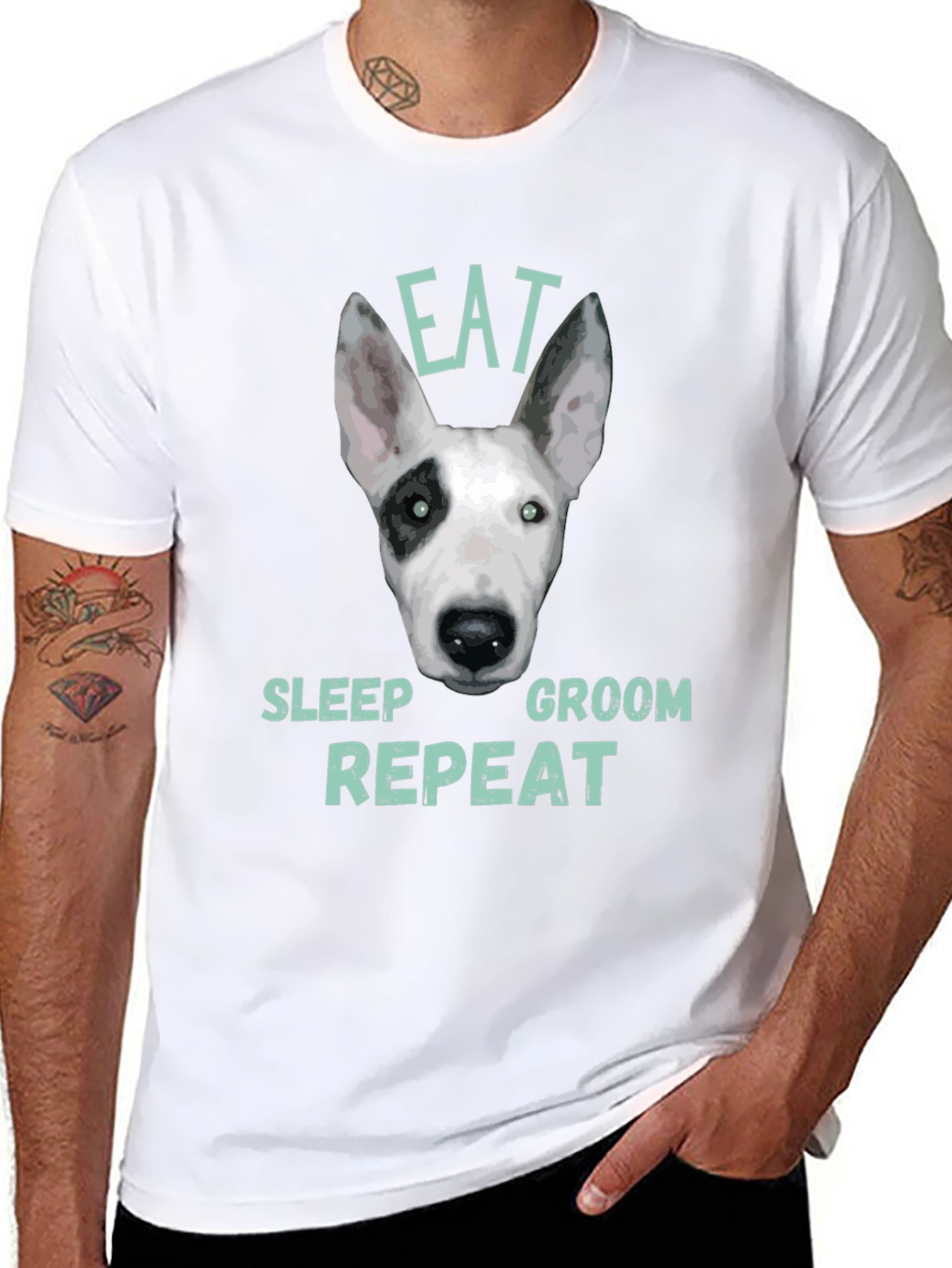 Black Eat Sleep Groom Repeat Dog T-Shirt view 8