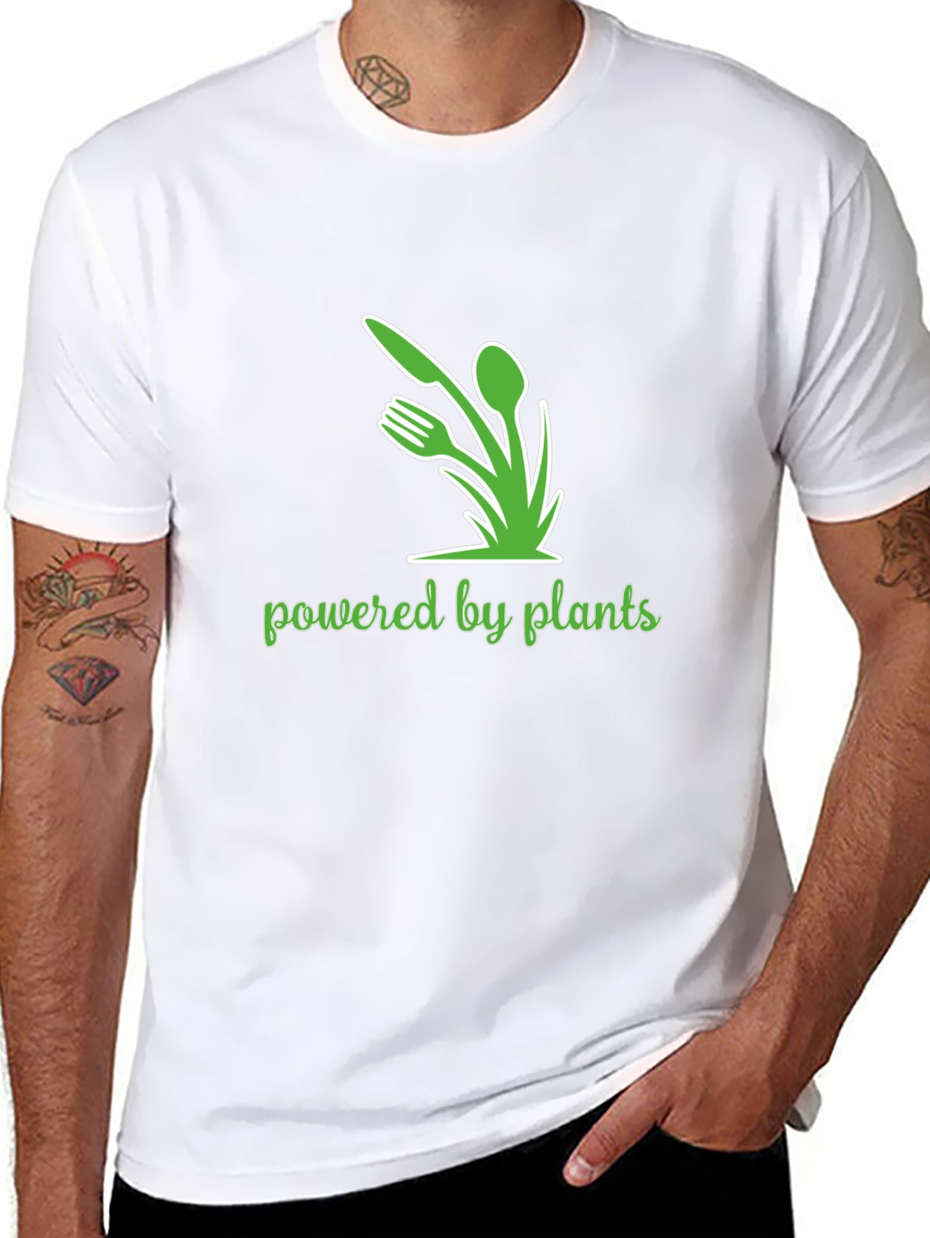 Black Powered By Plants Graphic Tee - Vegan Lifestyle Shirt view 8