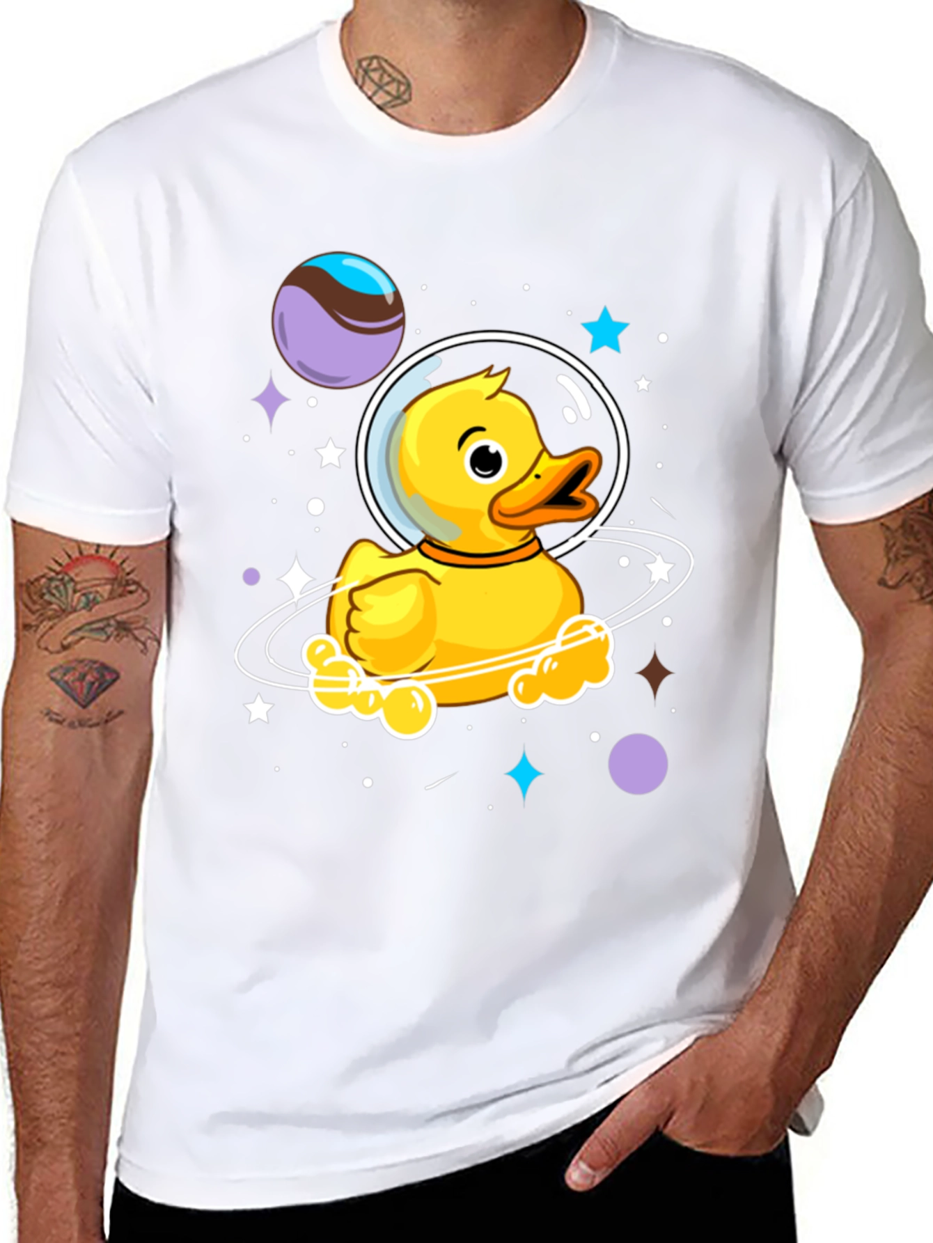 Black Space Duckling T-Shirt - Men's Black Graphic Tee view 8