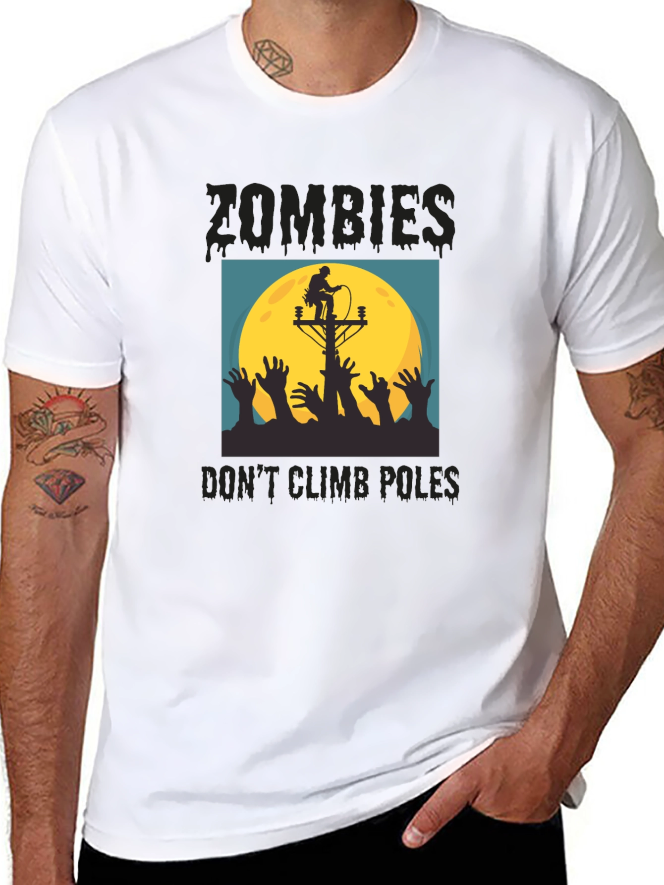 Black Zombies Don't Climb Poles T-Shirt - Halloween Humor view 8