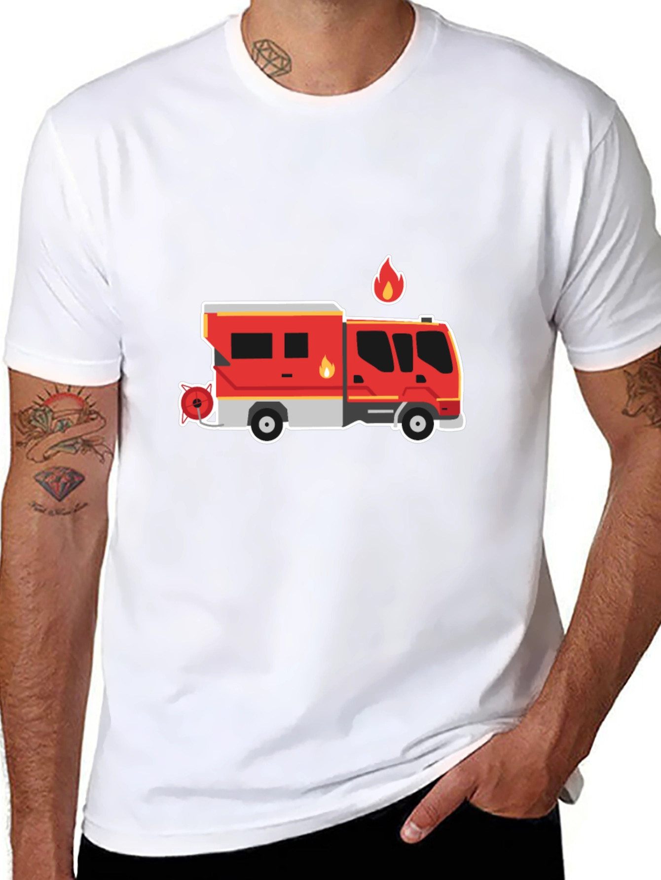 Black Fire Truck Graphic Tee - Black Cotton T-Shirt view 8