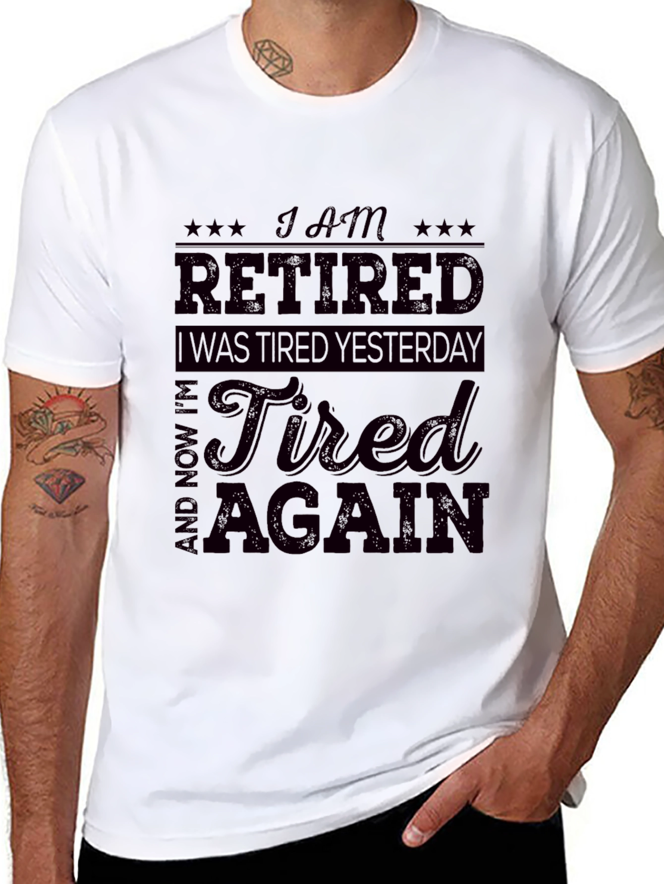 Black Funny Retired T-Shirt - I am Retired Tired Again Tee view 8