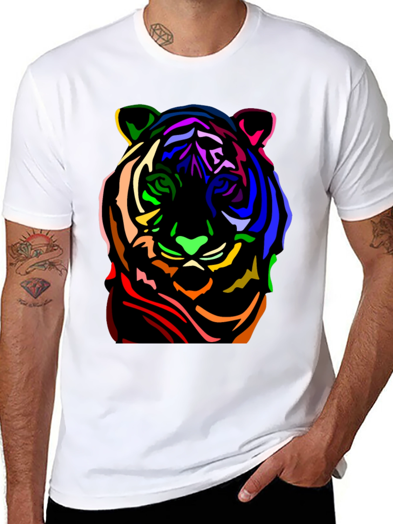 Black Colorful Tiger Graphic Black T-Shirt view 8