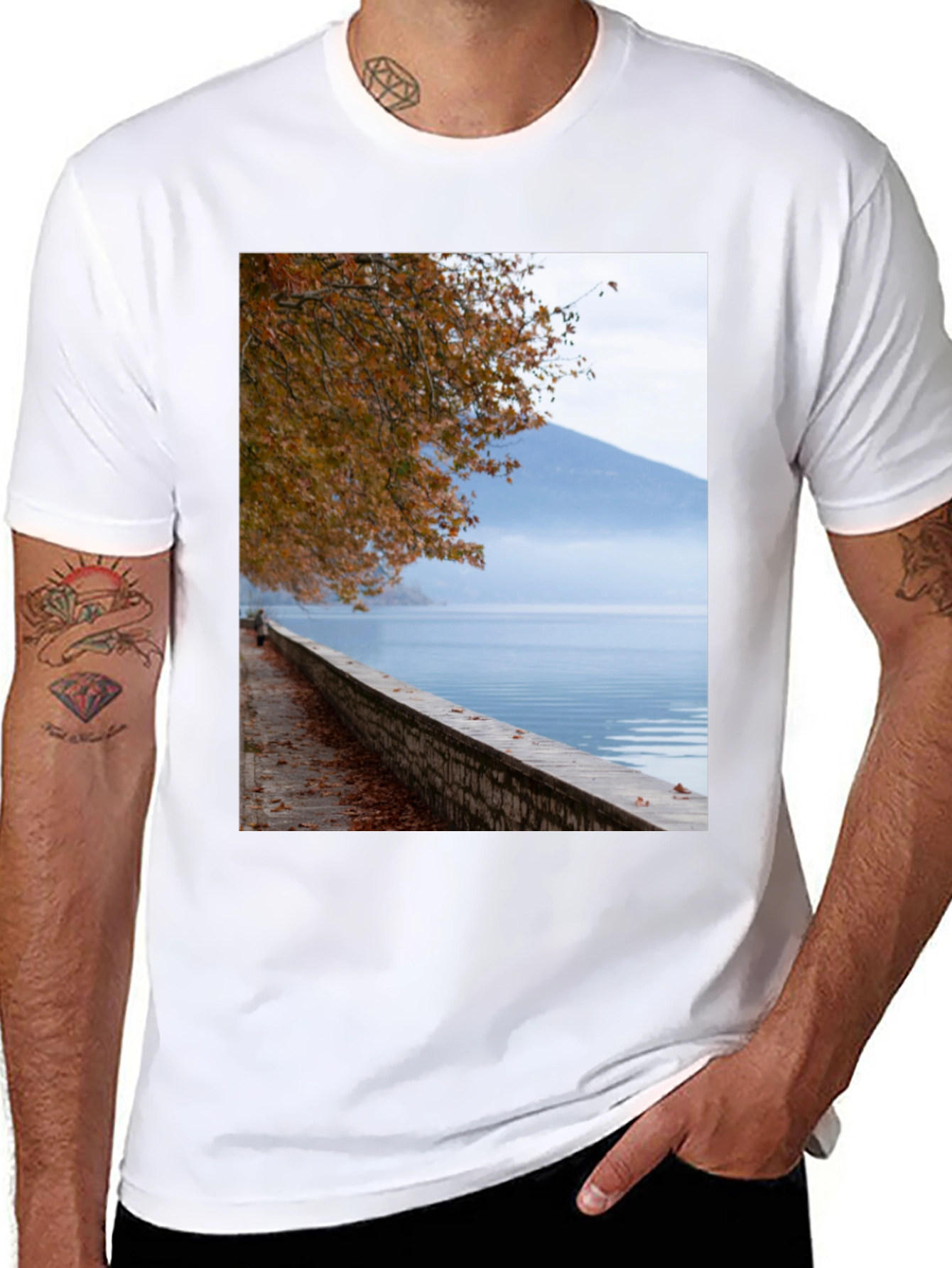 Black Scenic Lakeside View Graphic Tee view 8