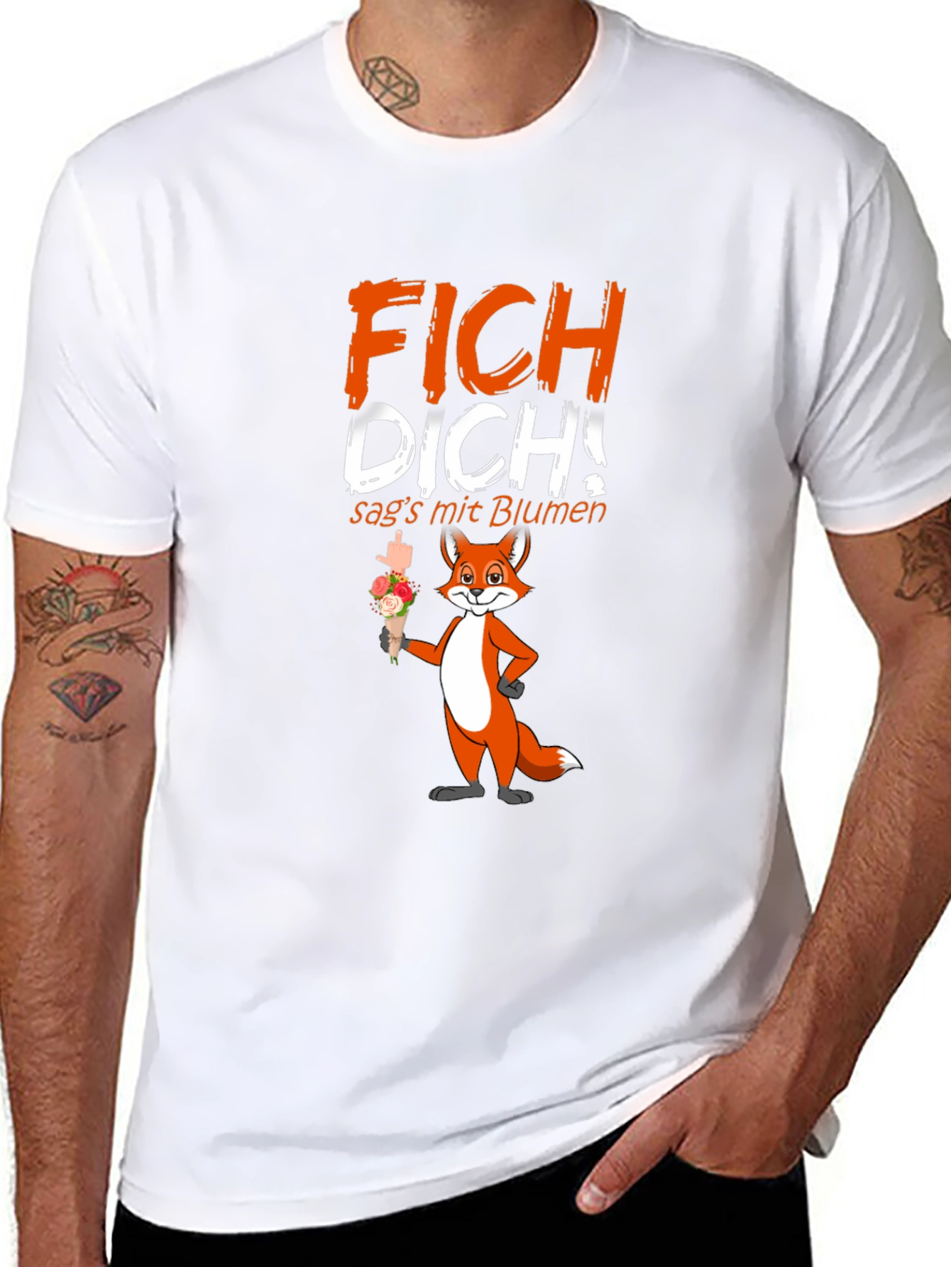 Black FICH DICH! Fox Graphic T-Shirt - Funny Offensive Humor view 8