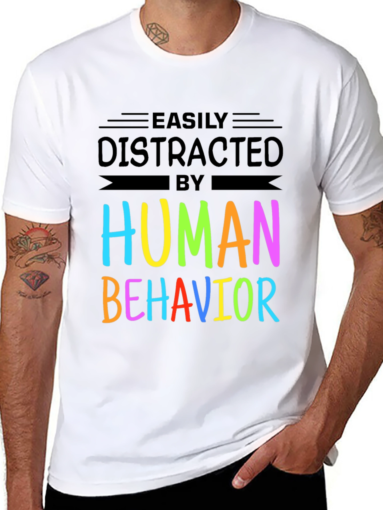 Black Easily Distracted By Human Behavior T-Shirt view 8