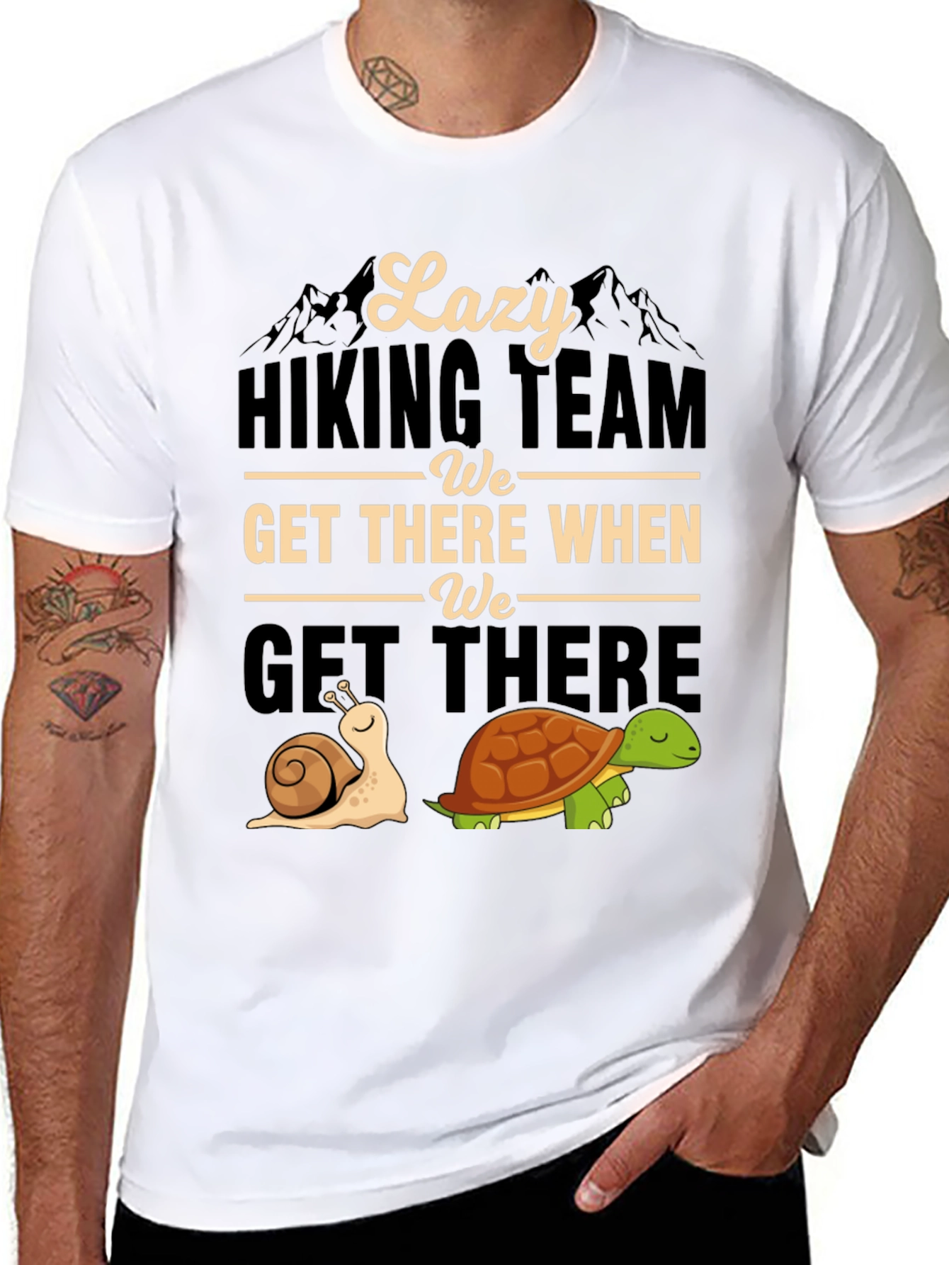 Black Lazy Hiking Team T-Shirt Funny Snail & Turtle Tee view 8