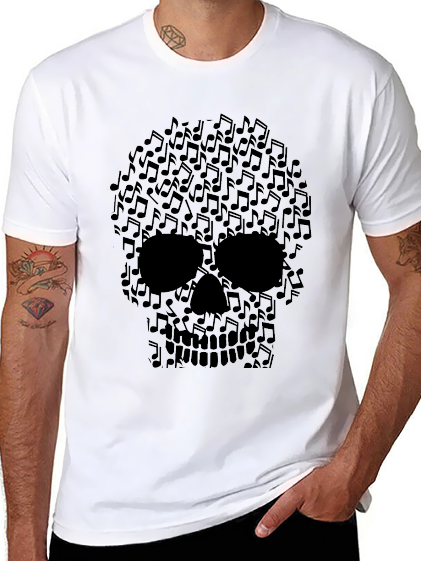 Black Musical Skull Graphic Tee - Rocker Style Shirt view 8