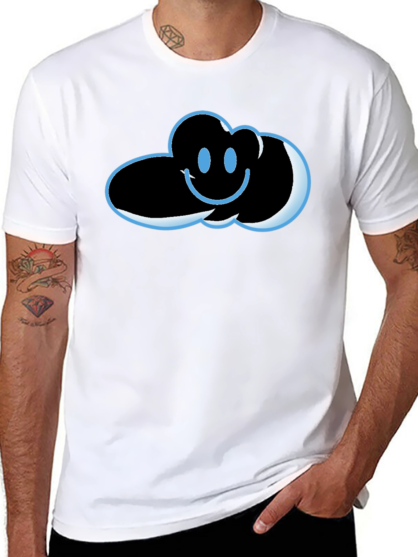Black Cloud Smiley Graphic T-Shirt - Soft Cotton Blend view 8