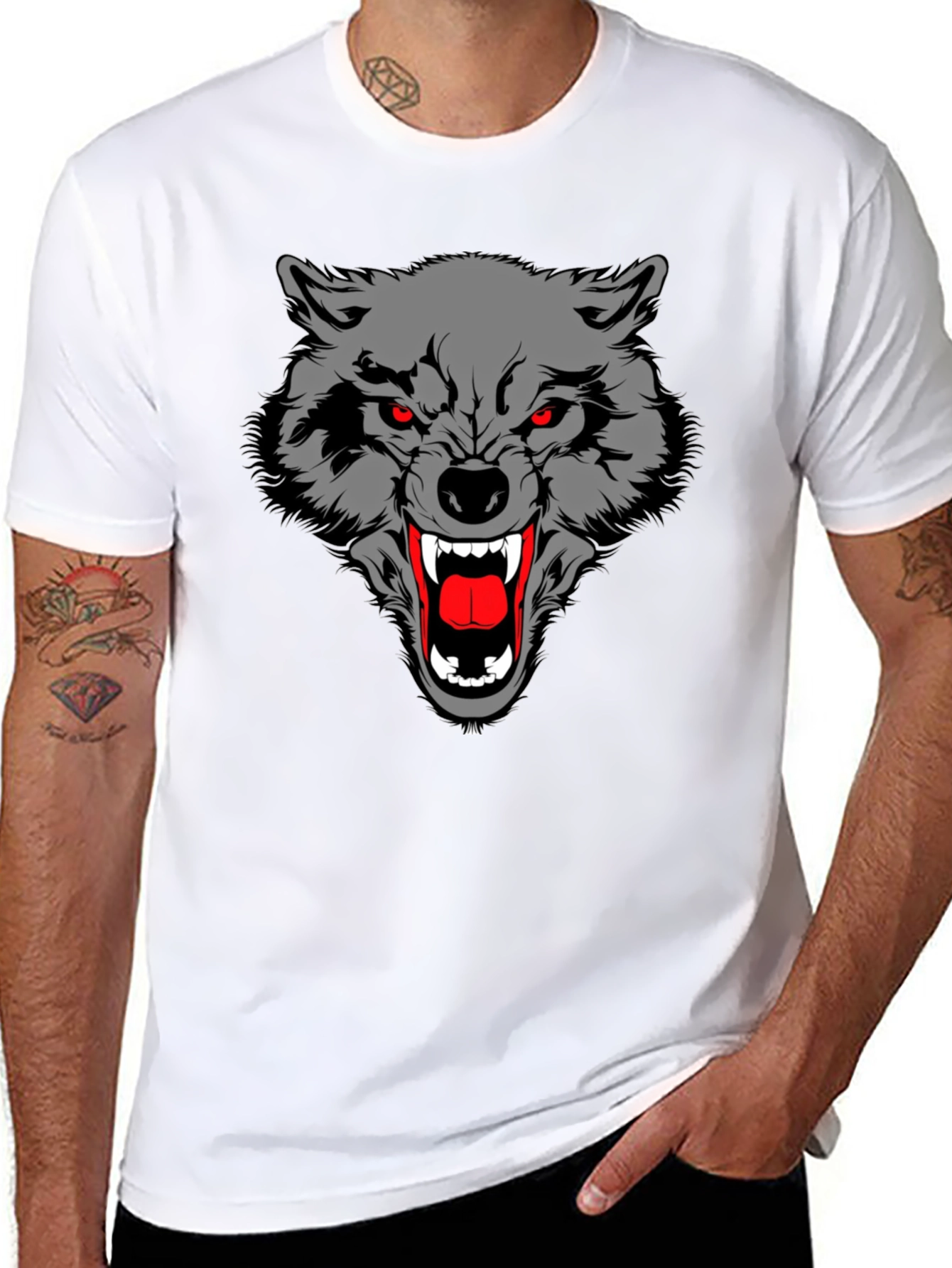 Black Black T-Shirt with Wolf Graphic view 8