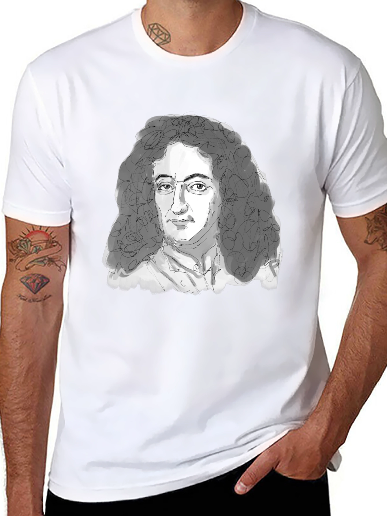 Black Leibniz Portrait T-Shirt - Black Graphic Tee view 8