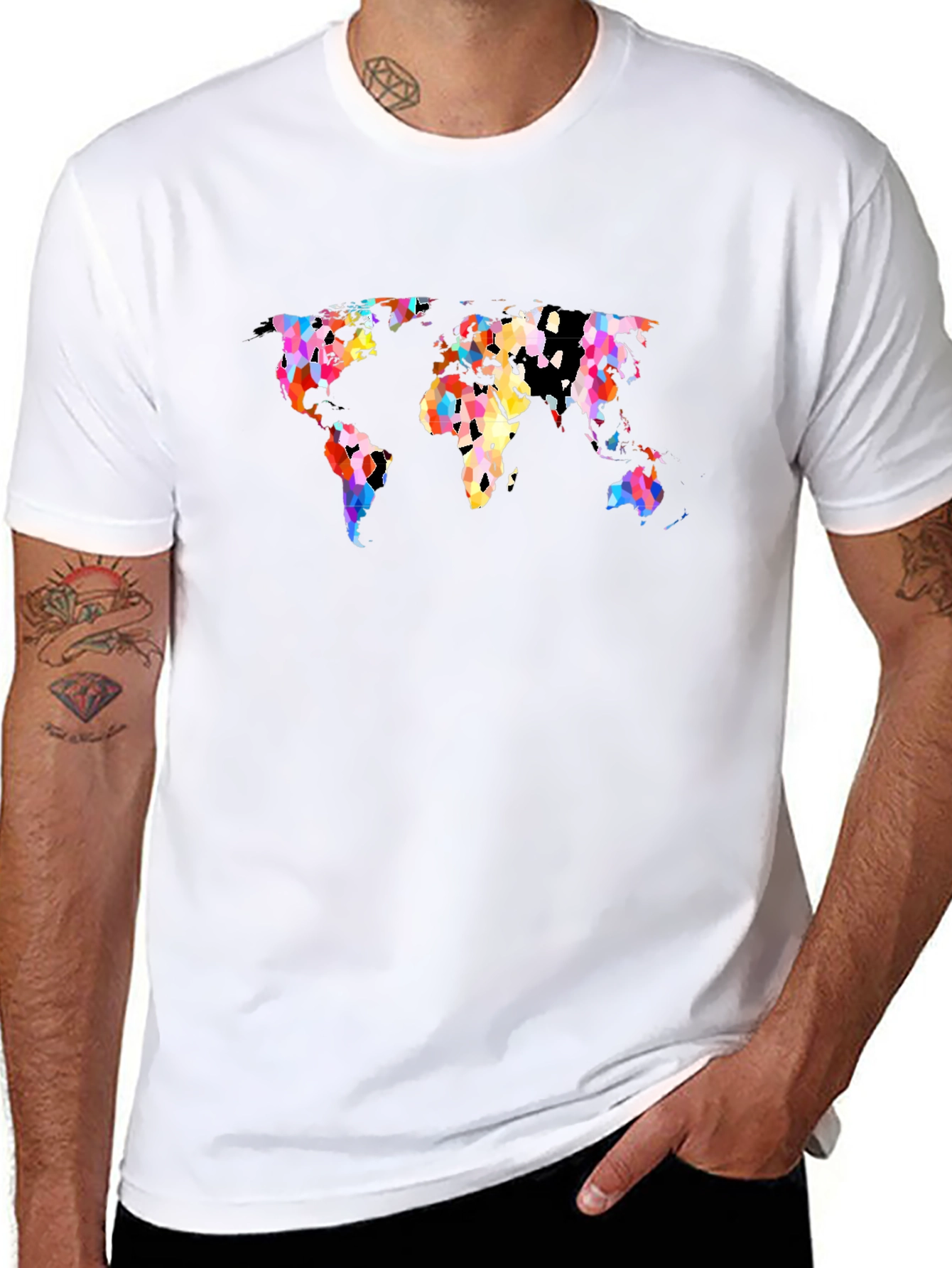 Black Colorful World Map Graphic T-Shirt - Black view 8
