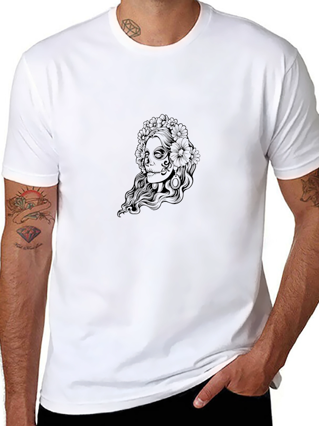 Black Sugar Skull Woman Graphic Black T-Shirt view 8