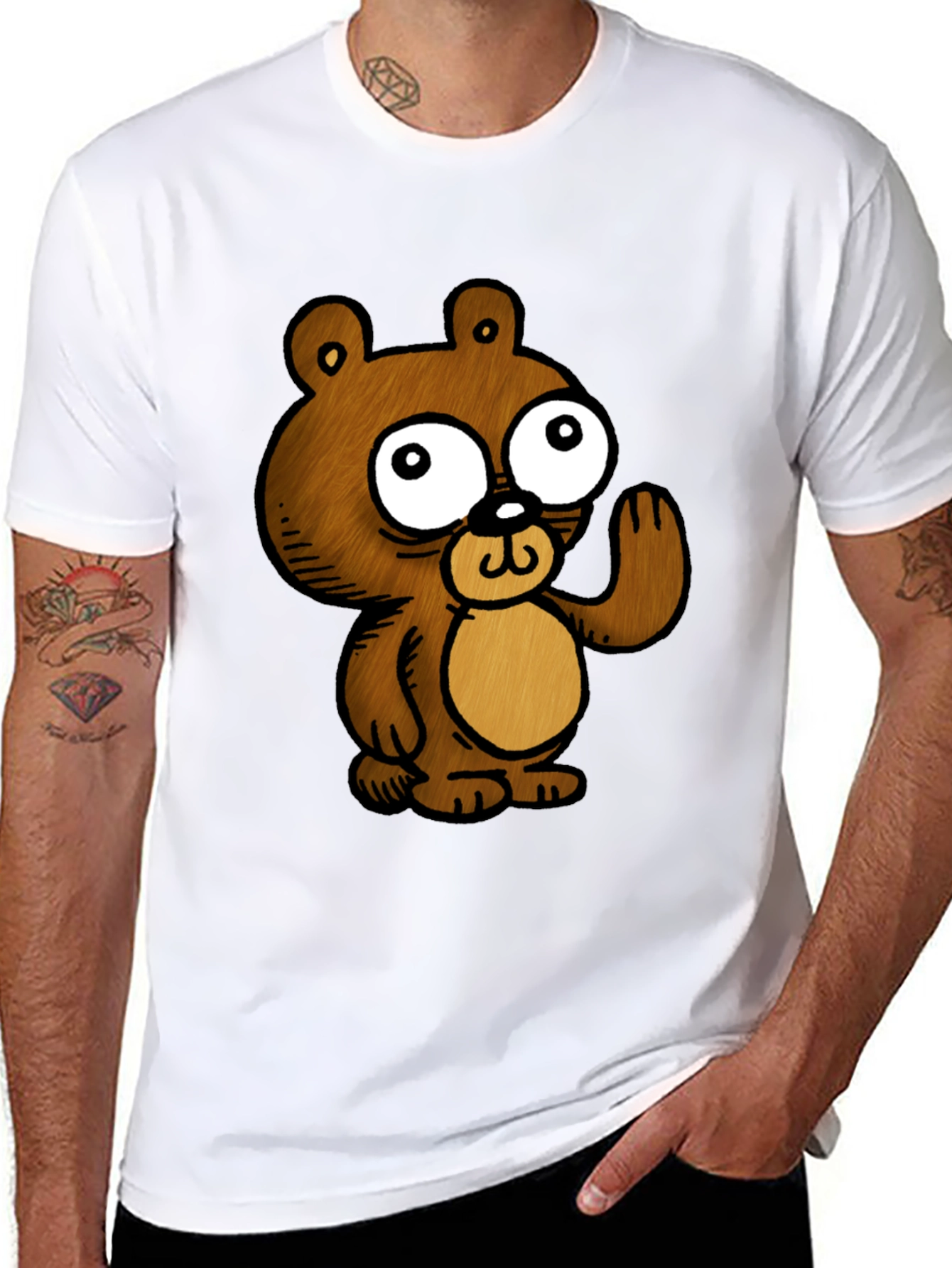 Black Cartoon Bear Graphic Black T-Shirt view 8