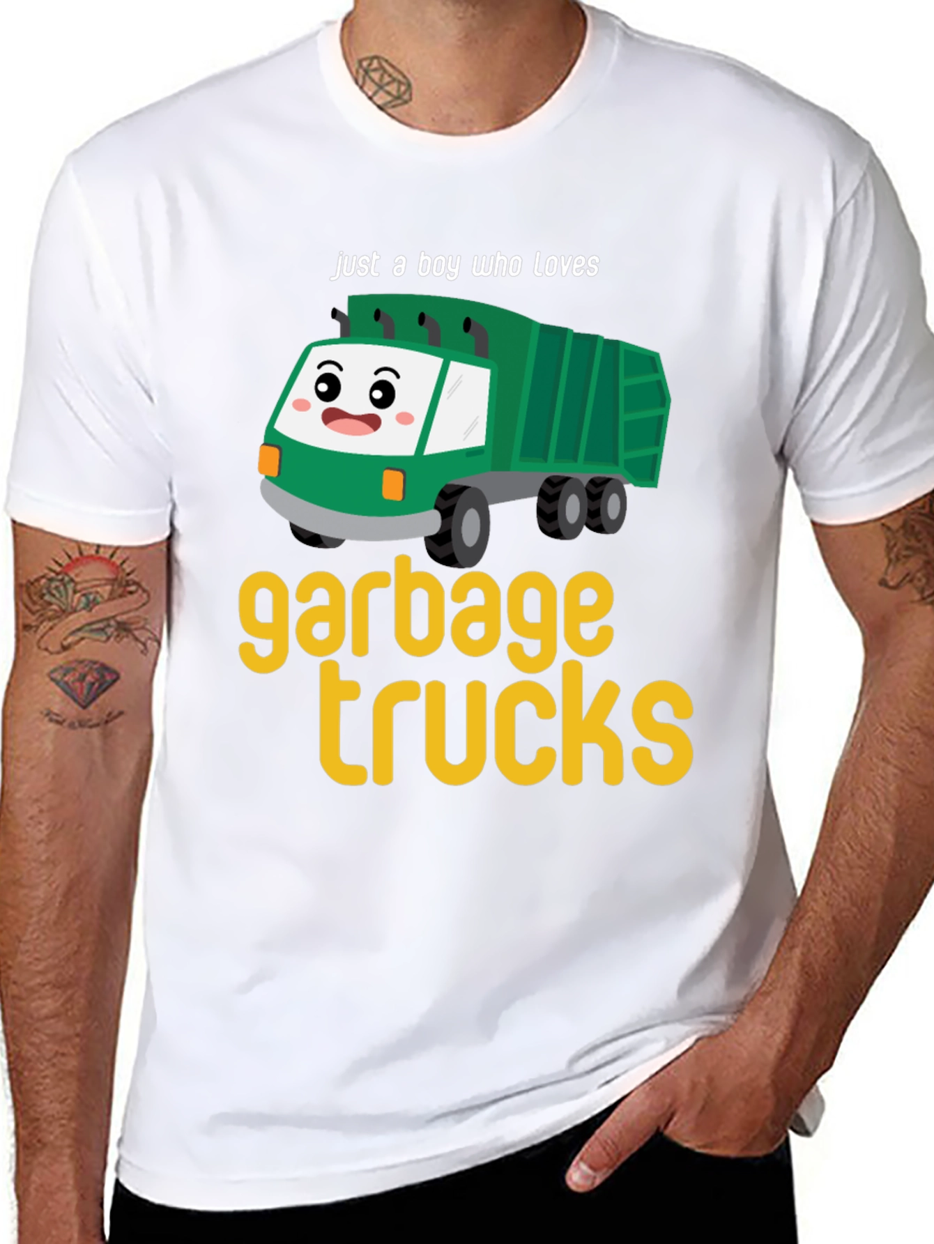 Black Garbage Truck Lover Tee - Boy's Cute Cartoon Truck T-Shirt view 8