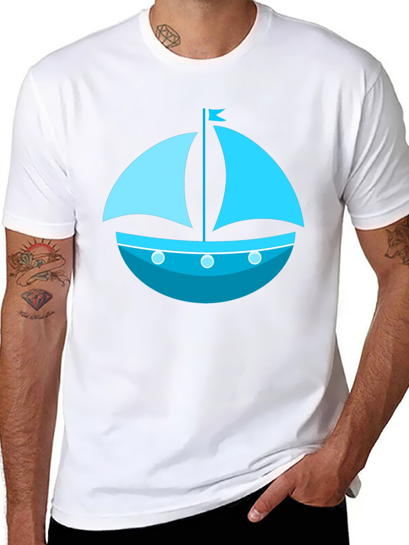 Black Nautical Sailboat Graphic Tee - Black Cotton Shirt view 8