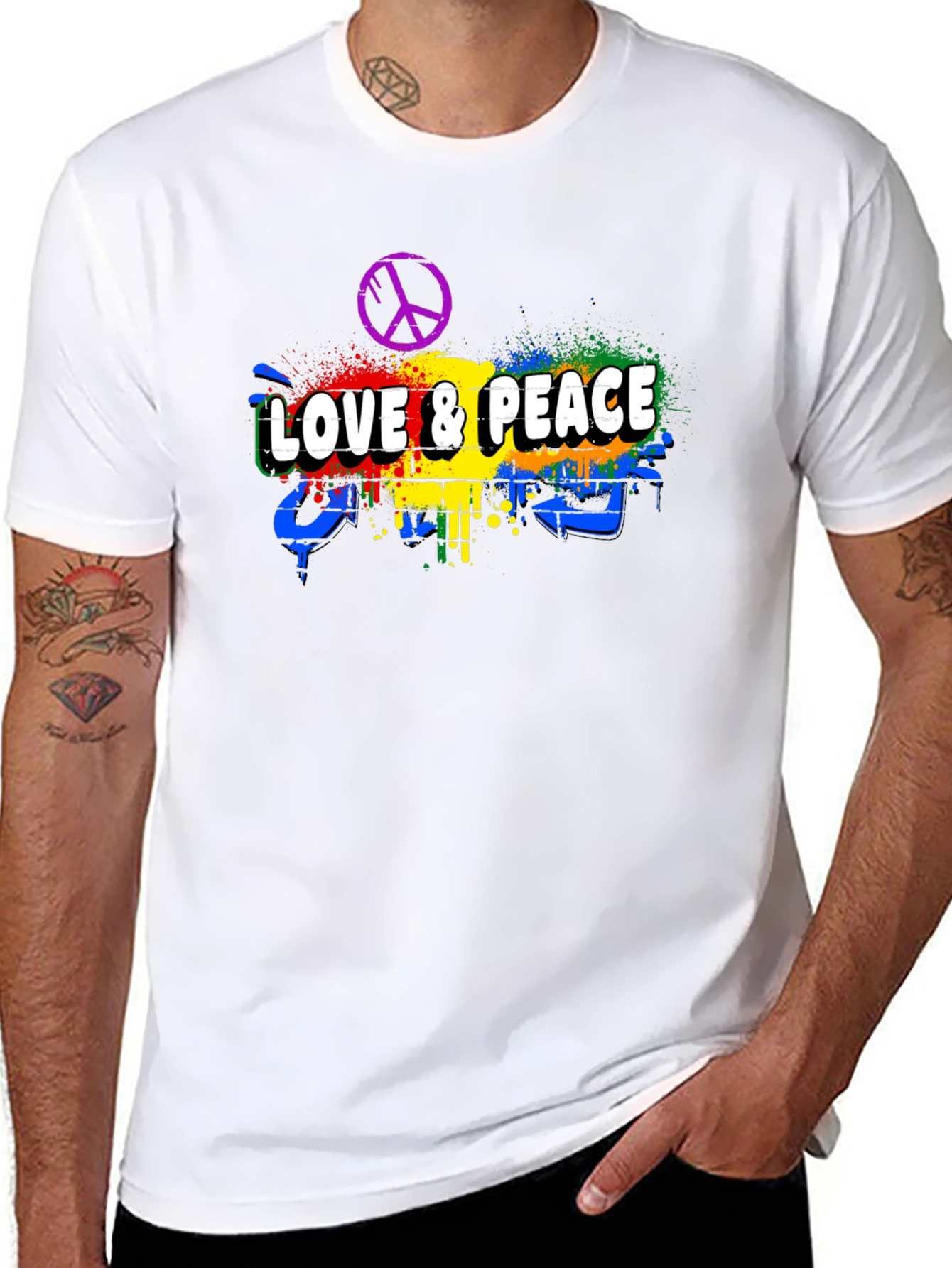 Black Love & Peace Graphic Tee - Men's Black T-Shirt view 8