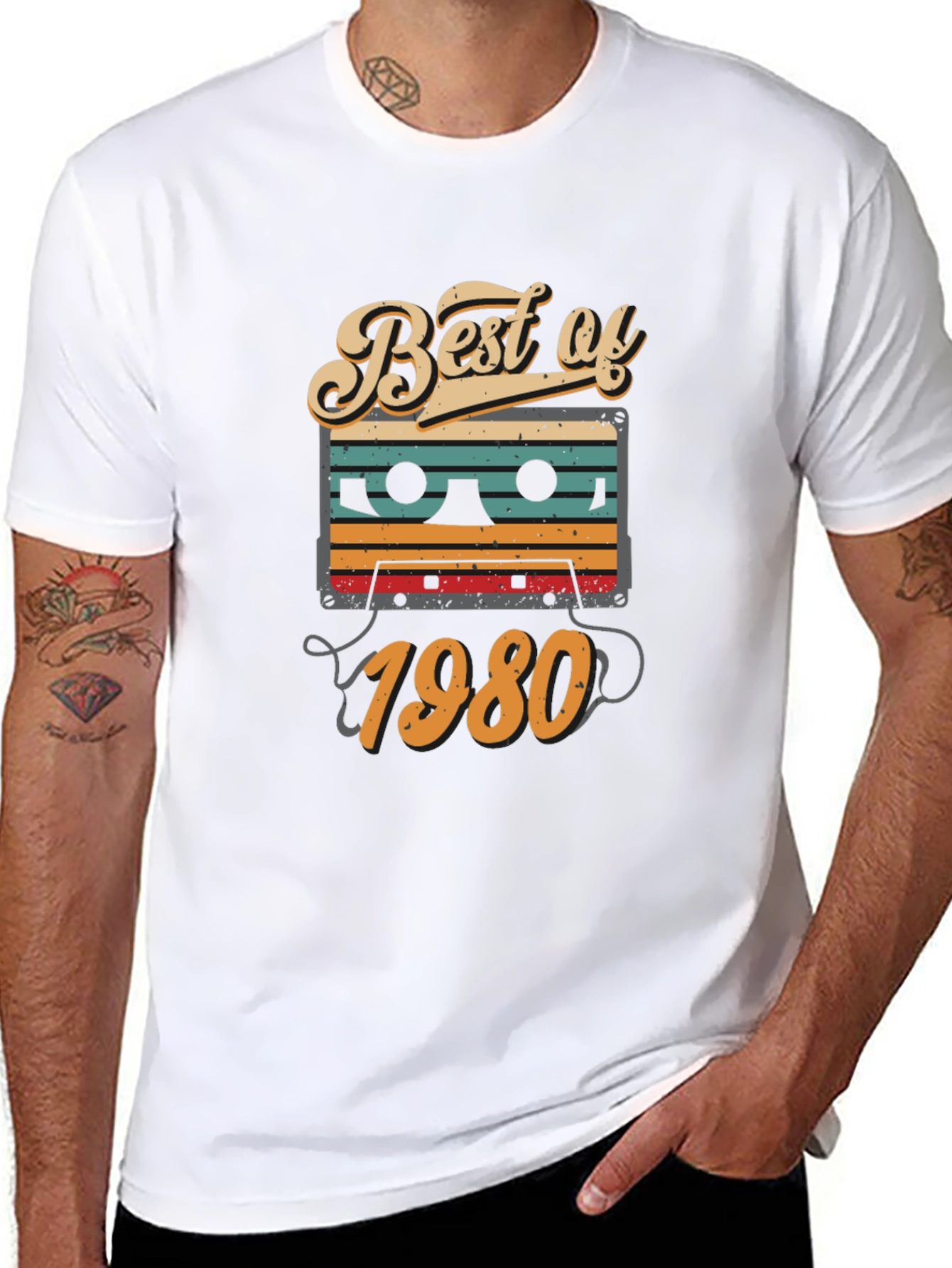 Black Best of 1980 Retro Cassette T-Shirt view 8