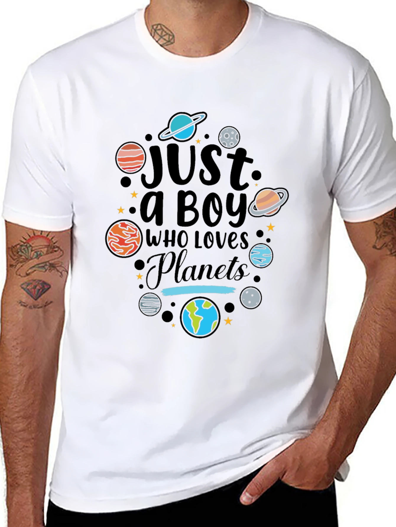 Black Just a Boy Who Loves Planets Graphic T-Shirt view 8