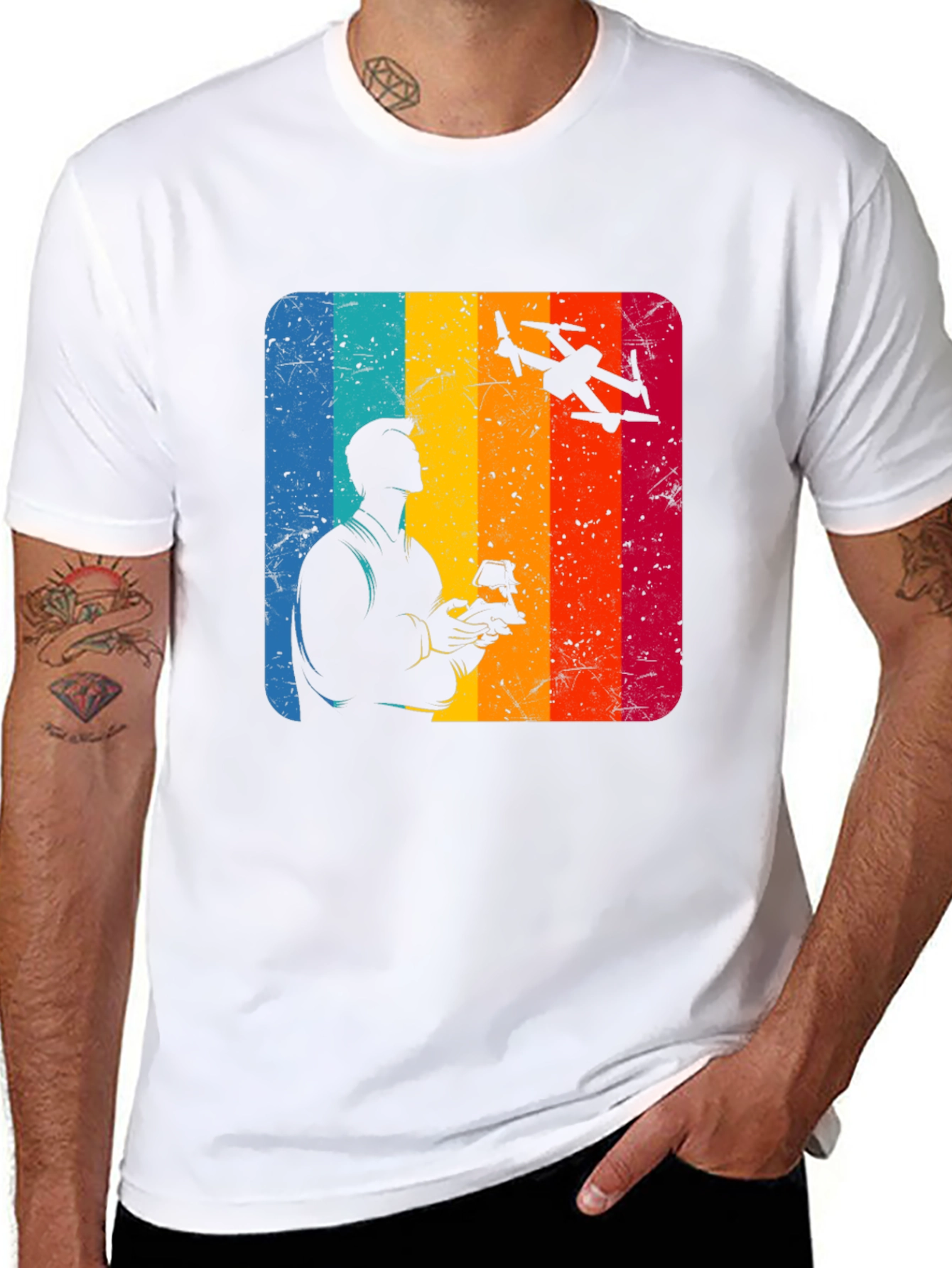 Black Drone Pilot Retro T-Shirt view 8