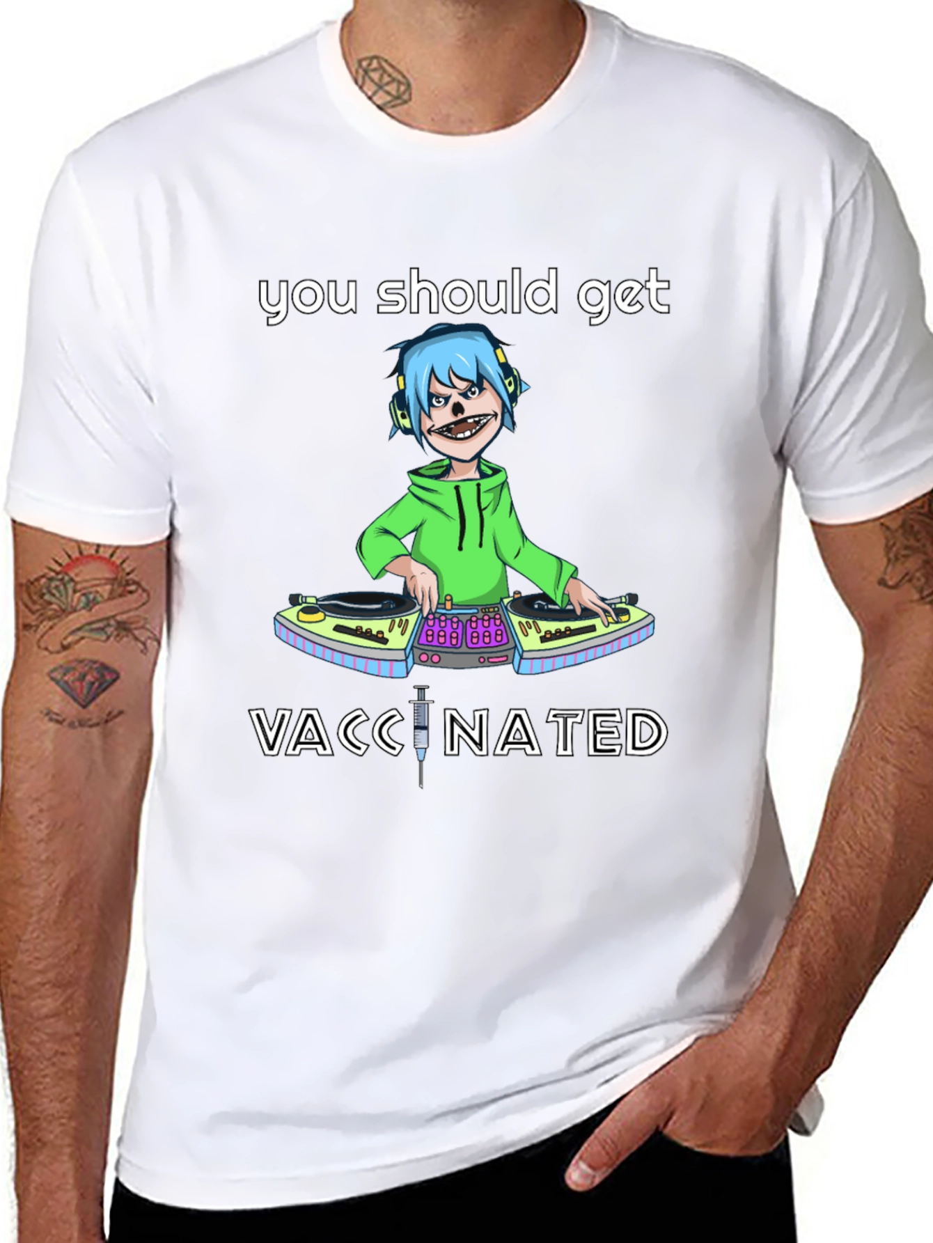 Black Vaccinated DJ Graphic Tee - Stylish & Comfy view 8
