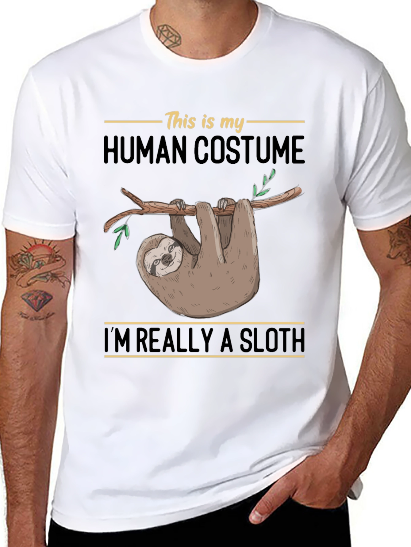Black Sloth Human Costume Funny Graphic T-Shirt view 8
