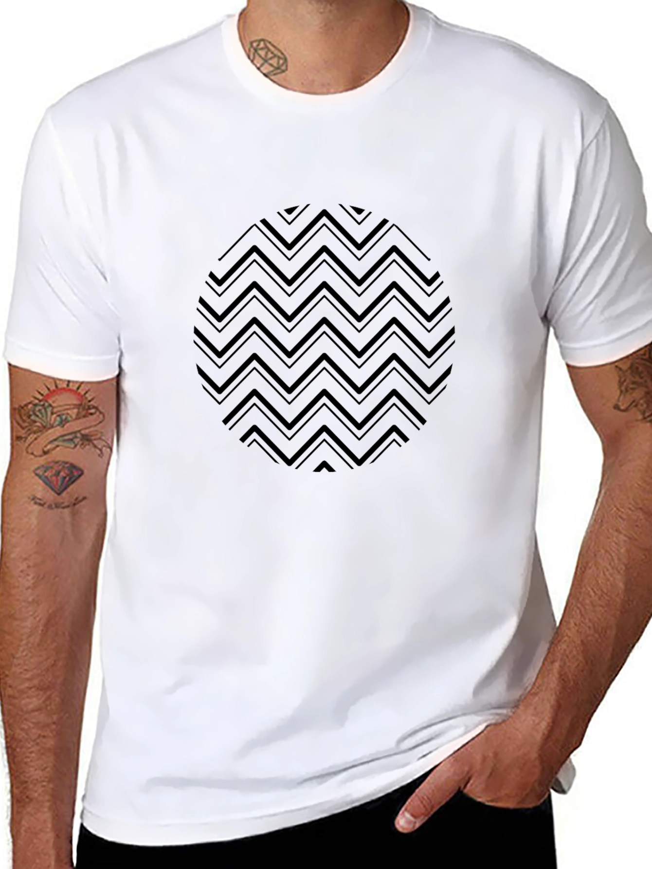Black Modern Black T-Shirt with Geometric Circle Design view 8