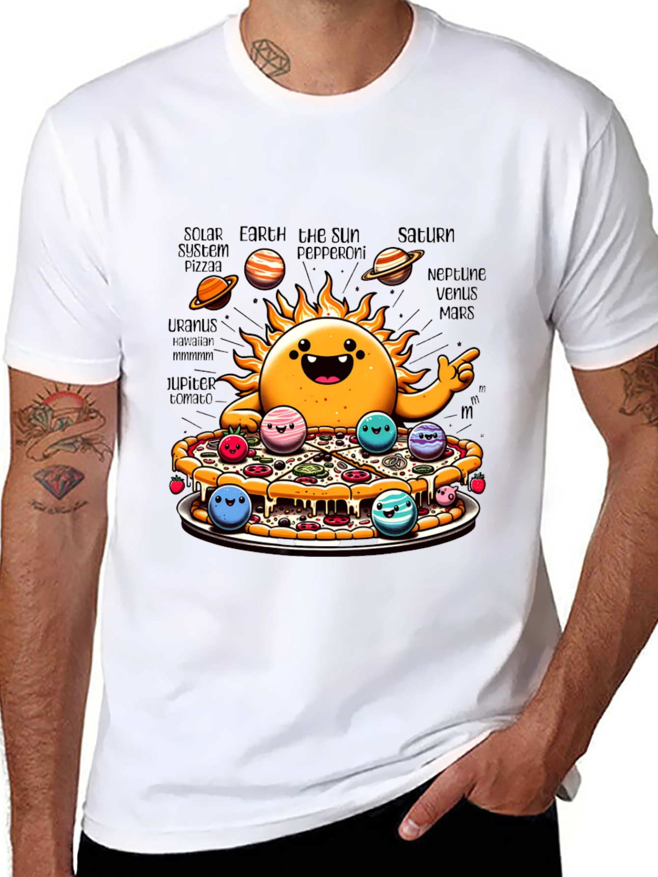 Black Solar System Pizza Funny Graphic Tee view 8