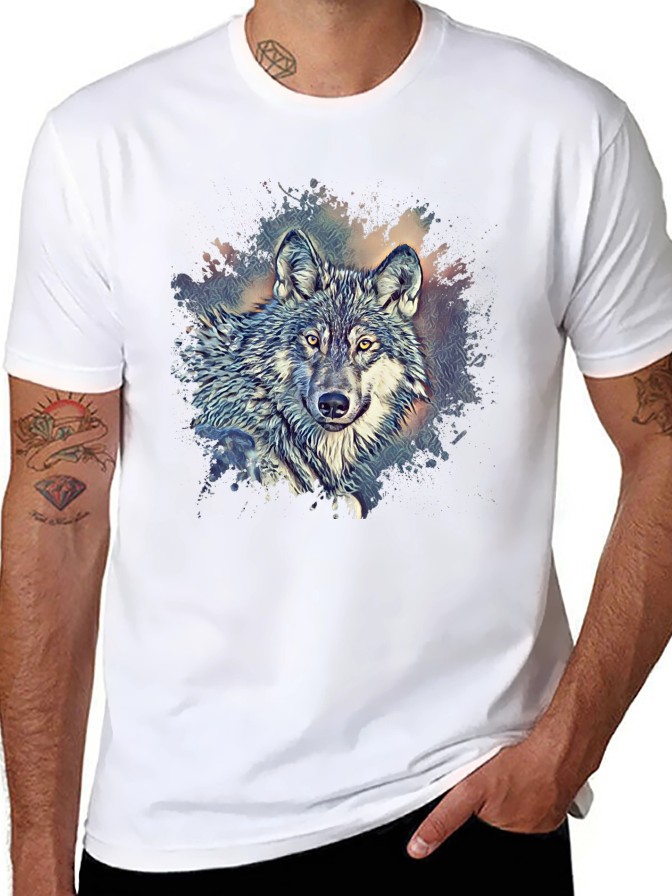 Black Wolf Graphic Print Crew Neck T-Shirt - Black view 8