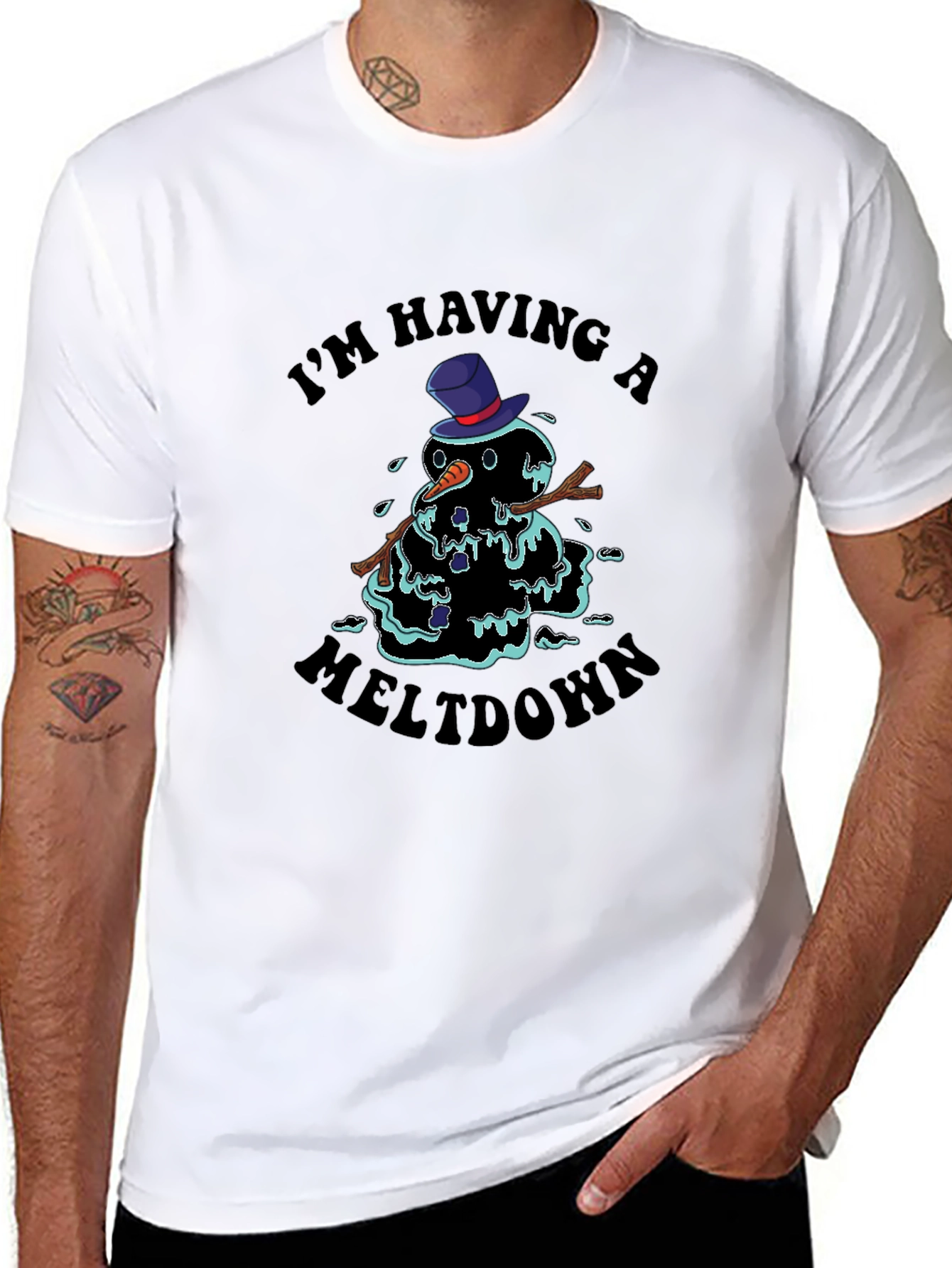 Black Meltdown Snowman Graphic Tee - I'm Having A Meltdown T-Shirt view 8