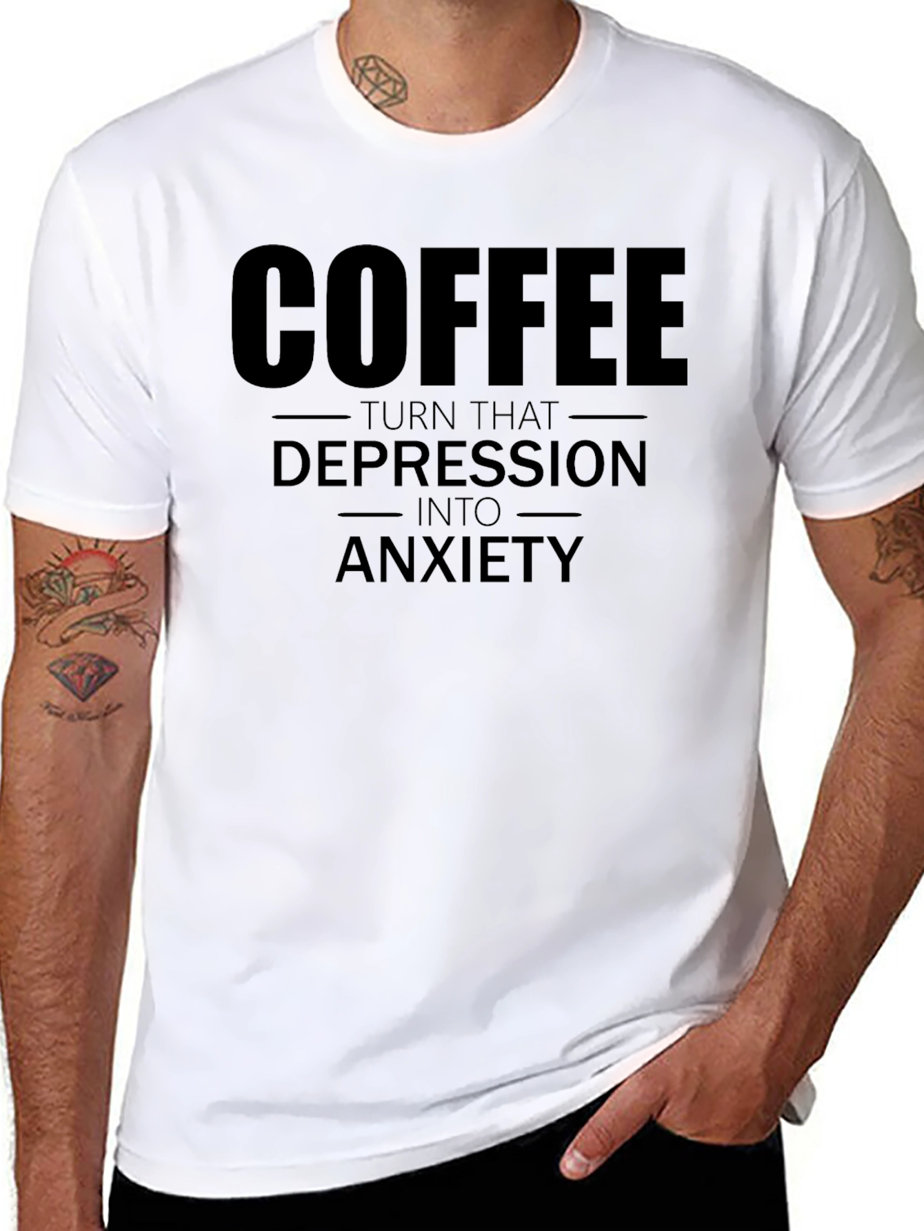 Black Coffee to Anxiety Funny Graphic T-Shirt view 8