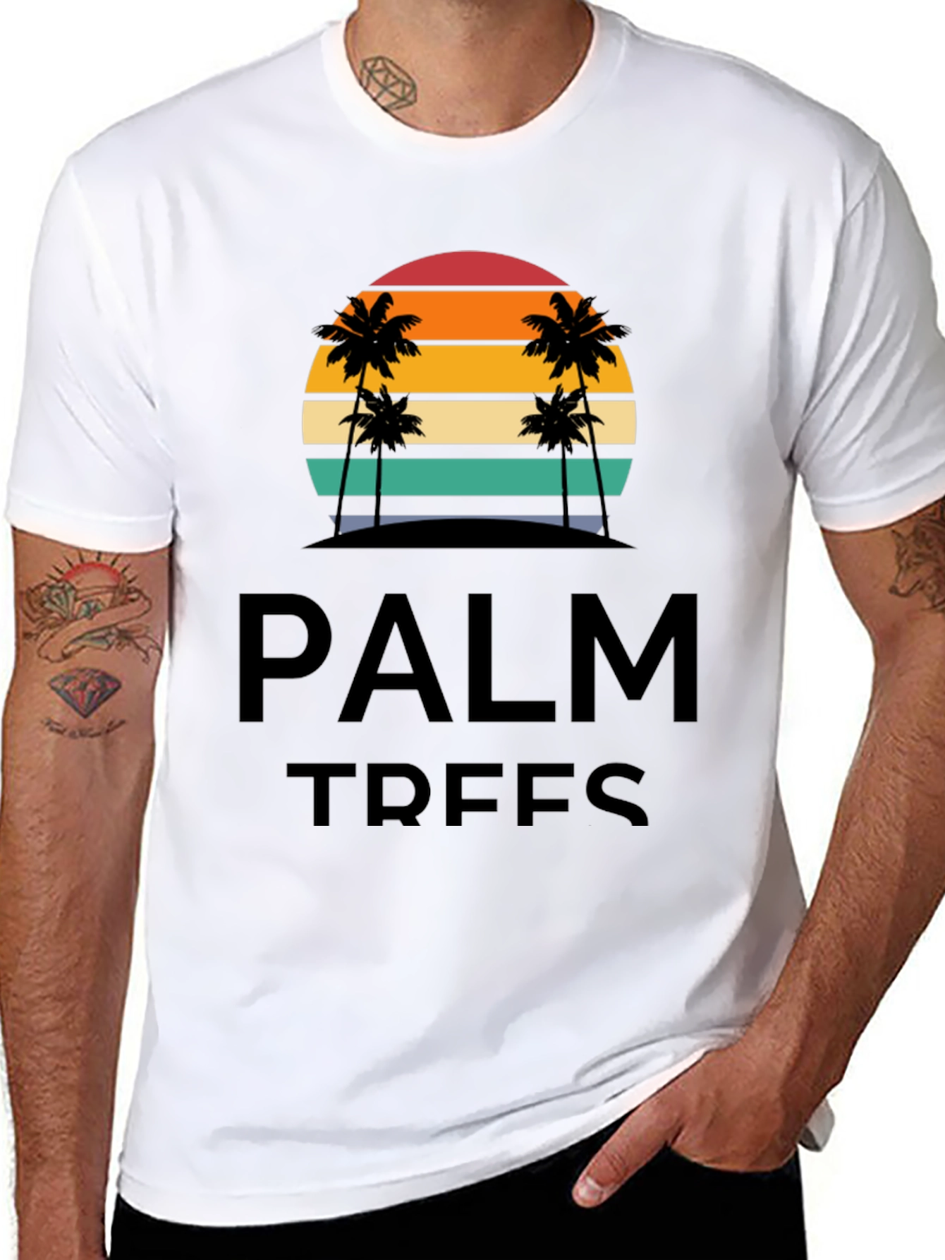 Black Palm Trees Graphic T-Shirt - Retro Sunset Design view 8