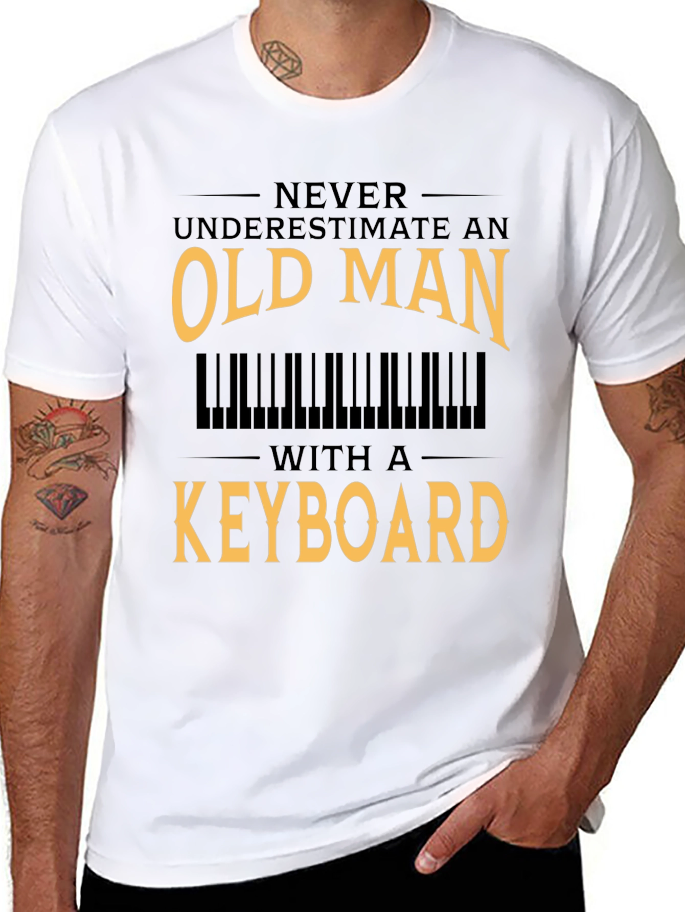 Black Old Man Keyboard T-Shirt - Musician Gift view 8