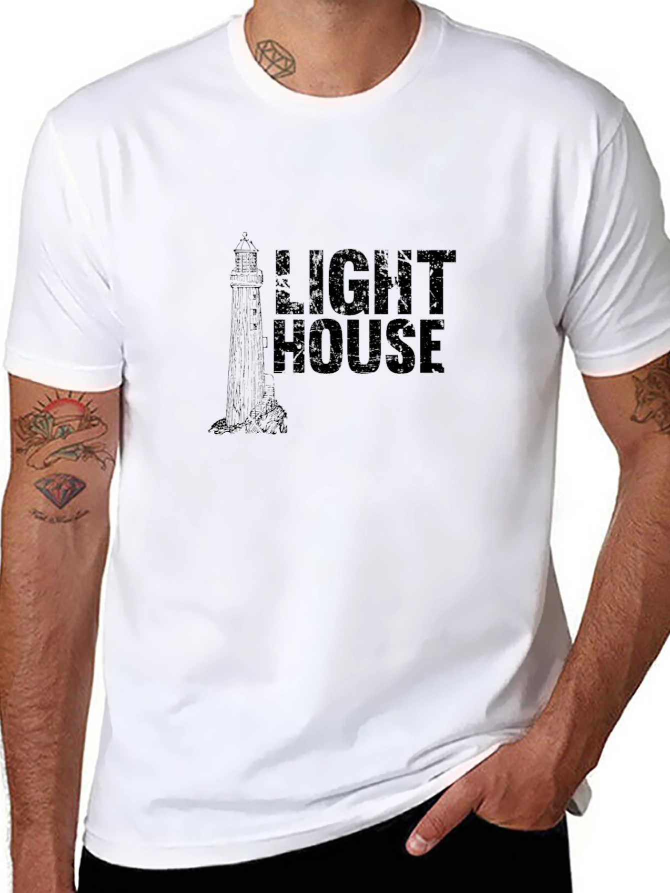 Black Lighthouse Graphic Print Black T-Shirt view 8