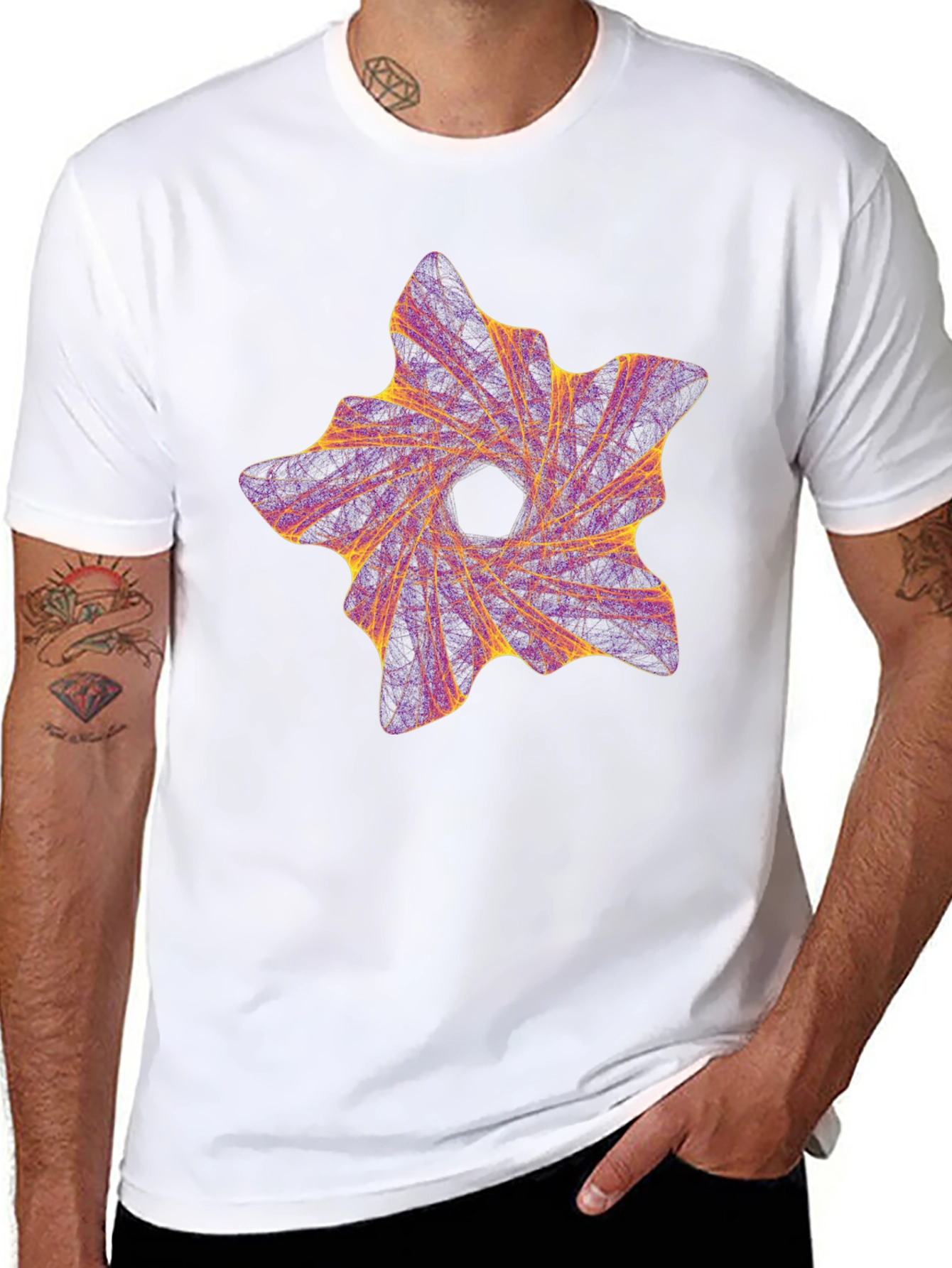 Black Abstract Vortex Graphic Black T-Shirt view 8