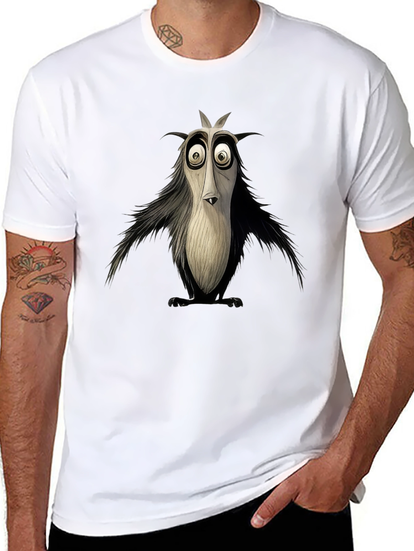 Black Cartoon Bird Graphic Tee - Black, Unique Design view 8