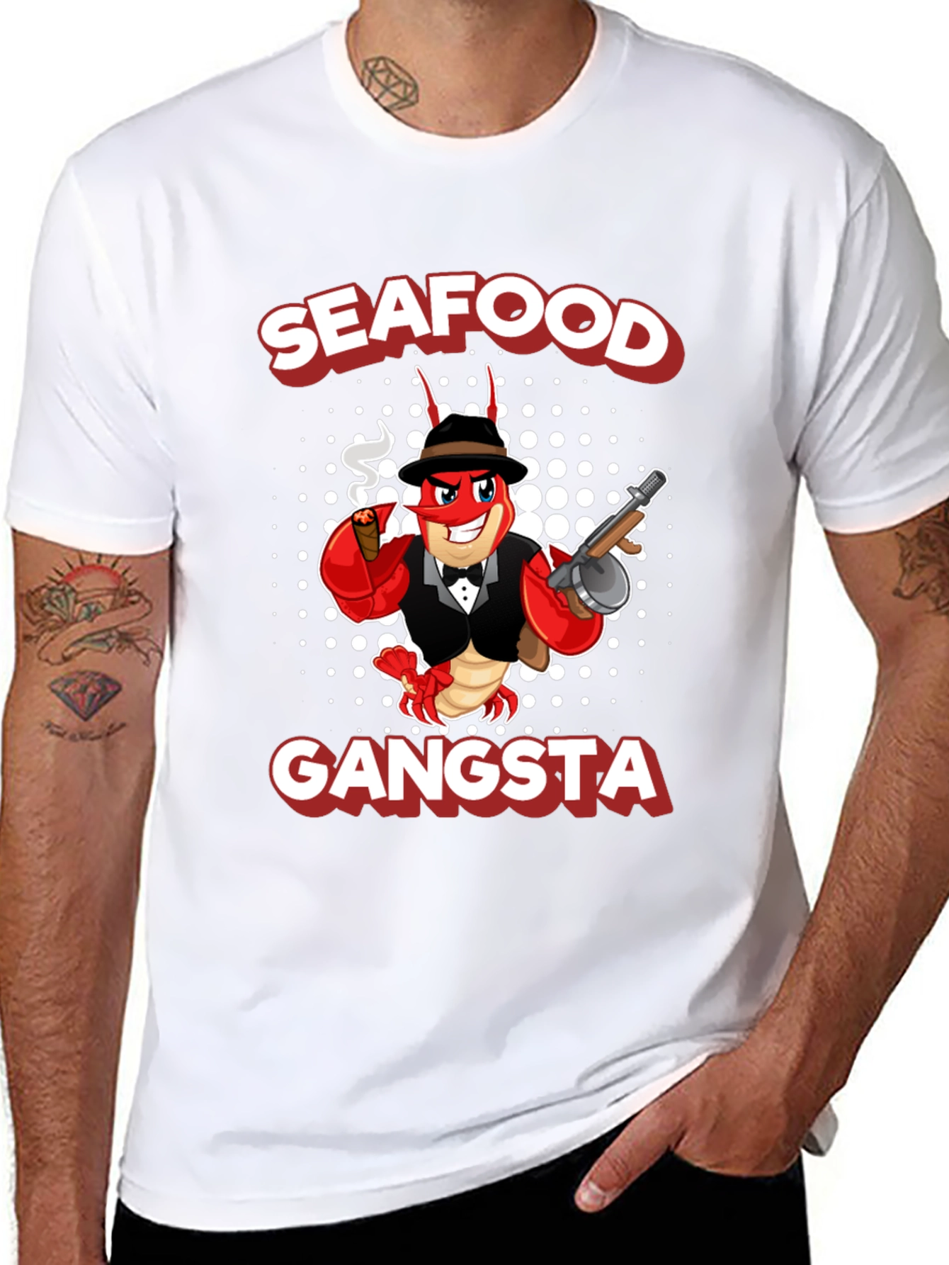 Black Seafood Gangsta Funny Graphic T-Shirt view 8
