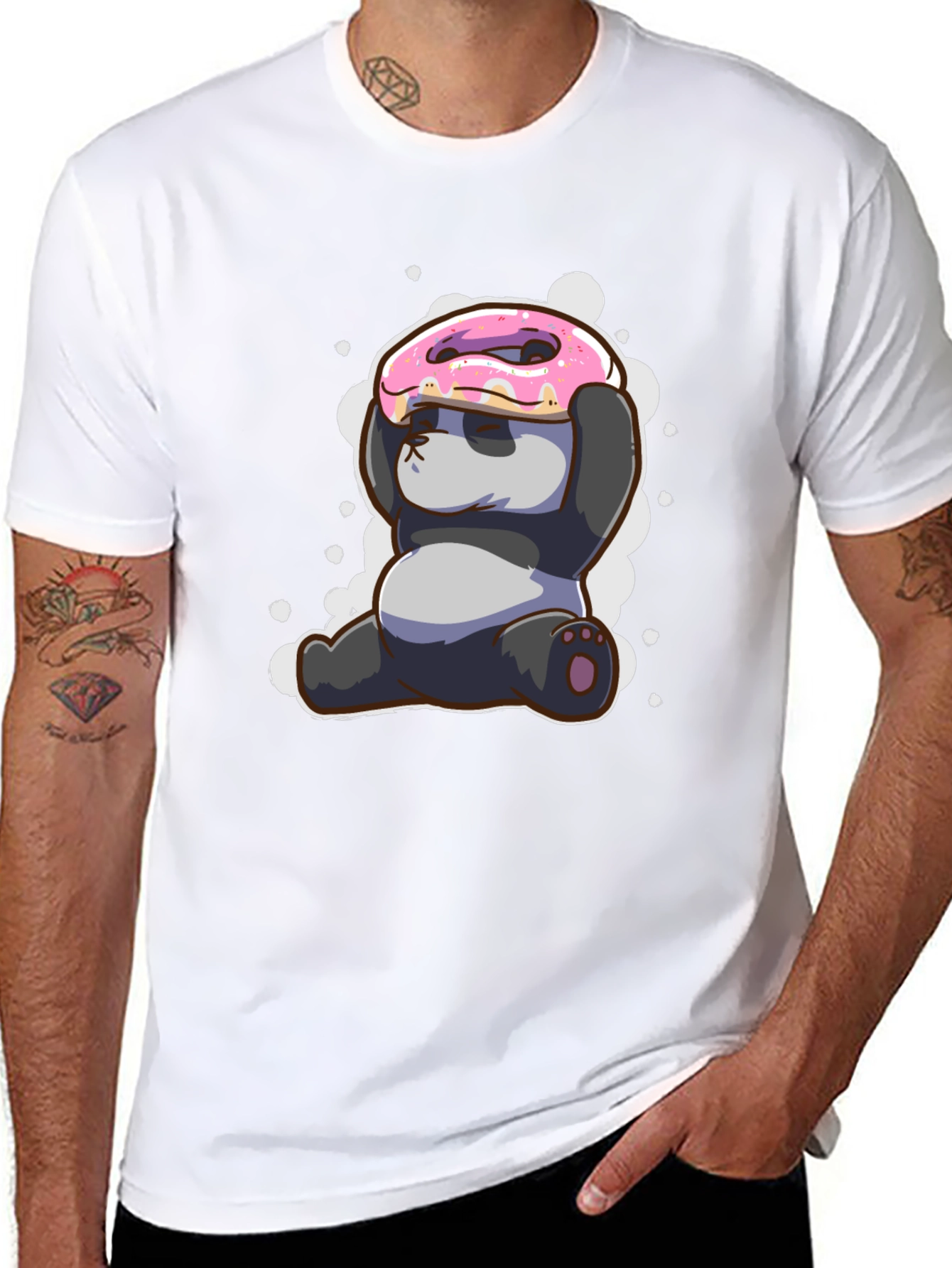 Black Funny Panda Donut T-Shirt - Cute Cartoon Tee view 8