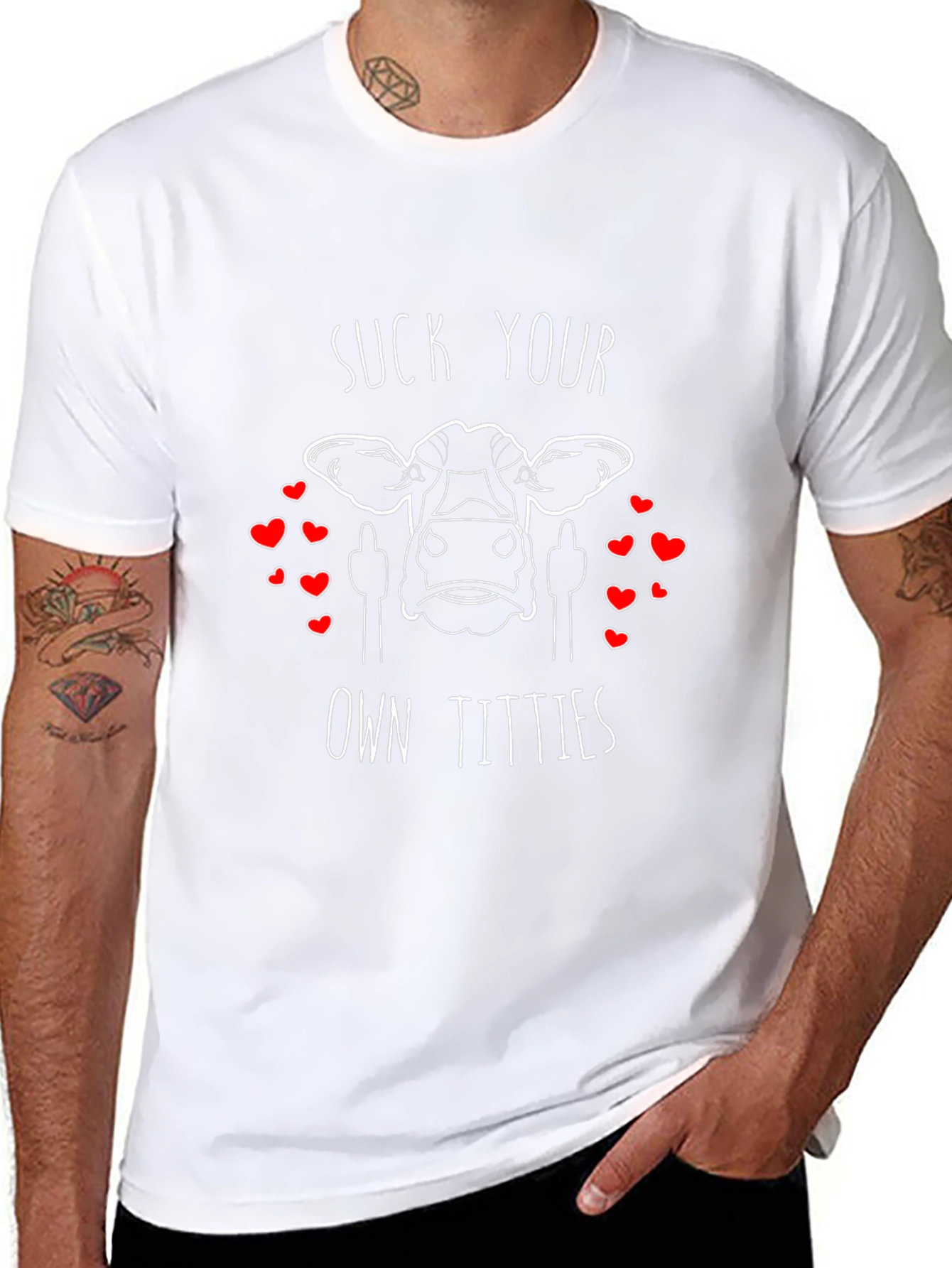 Black Suck Your Own Titties Funny Cow Graphic T-Shirt view 8