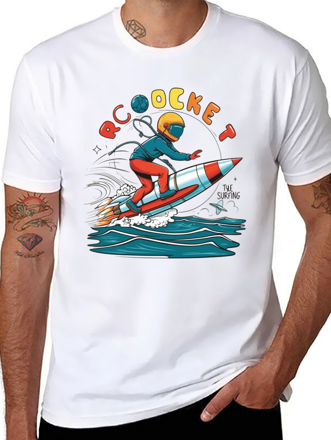 Black Rocket Surfing T-Shirt - Unique Graphic Tee view 8