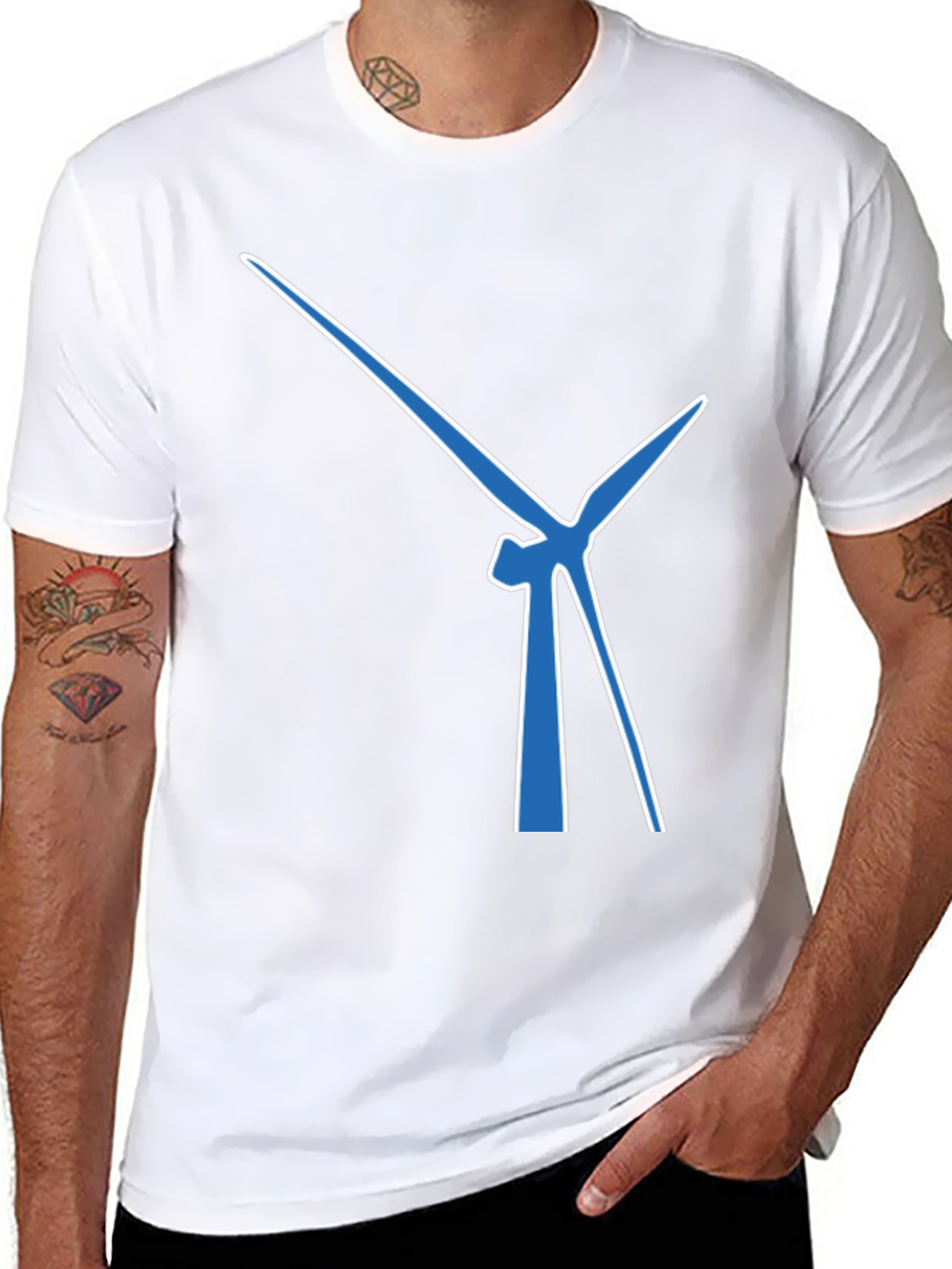Black Wind Turbine Graphic Tee - Modern Blue Design view 8