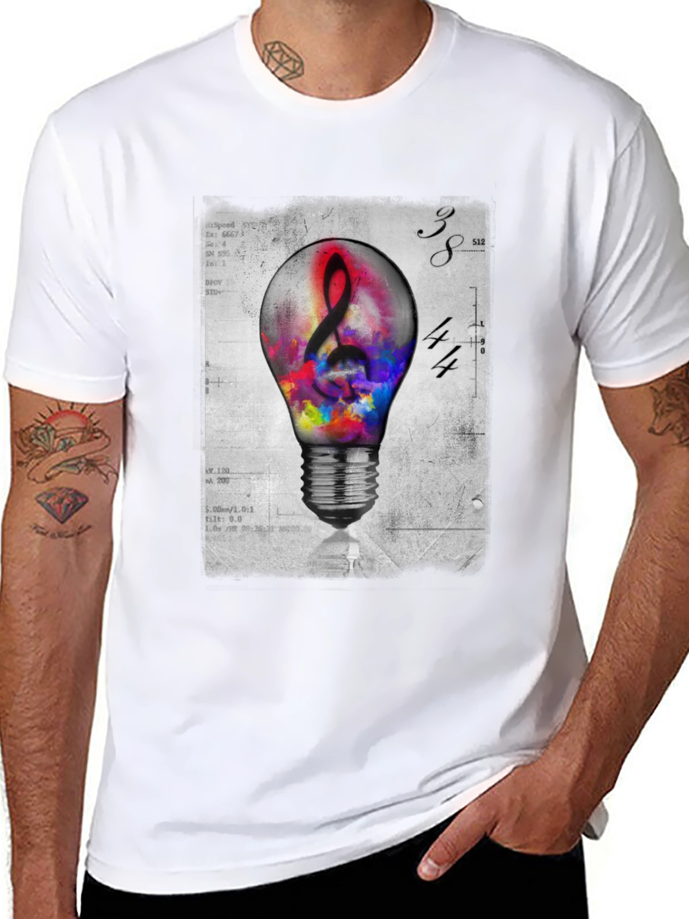 Black Treble Clef Lightbulb Graphic T-Shirt view 8