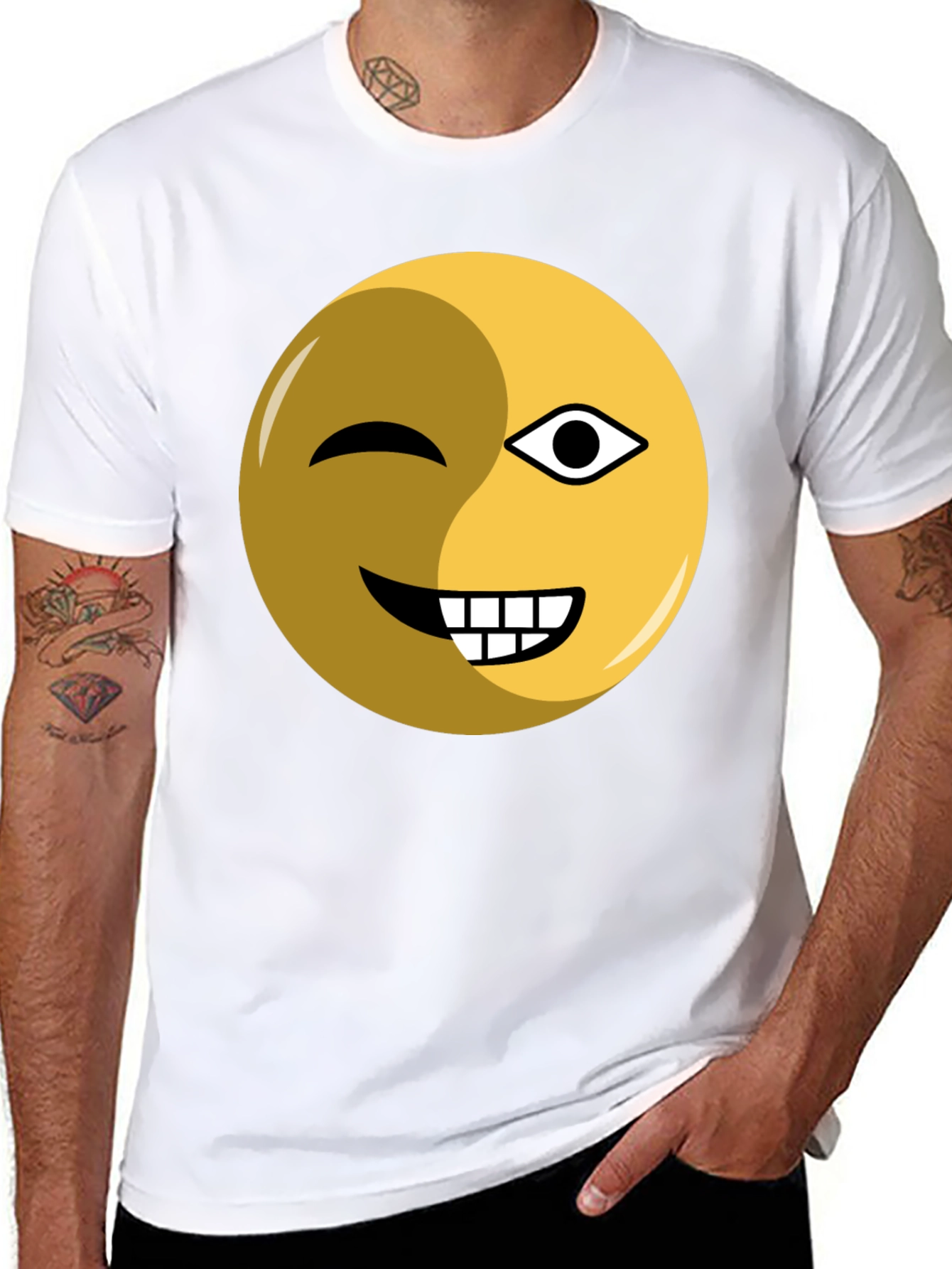 Black Winking Emoji Graphic Tee - Black Cotton Blend view 8